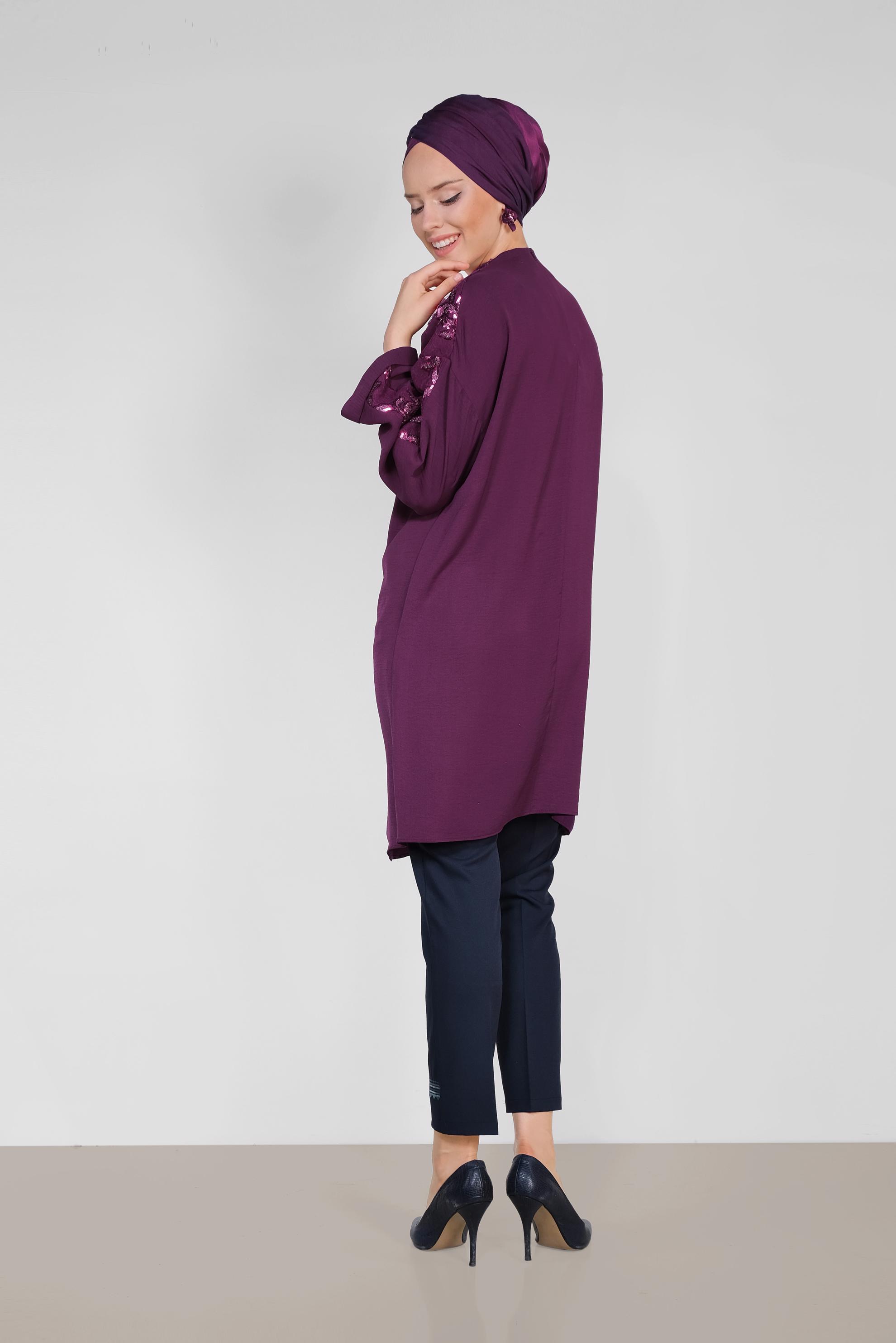 Tesettür giyim LACİVERT İŞLEMELİ KUMAŞ PANTOLON 7567