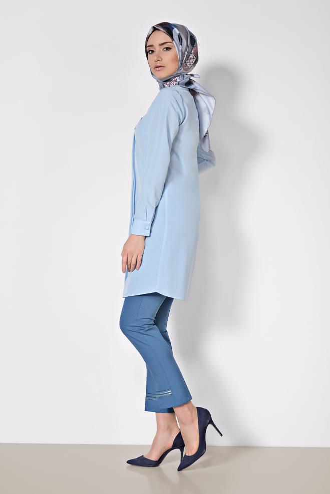 Tesettür giyim  İŞLEMELİ KUMAŞ PANTOLON 7567 - ALVİNA