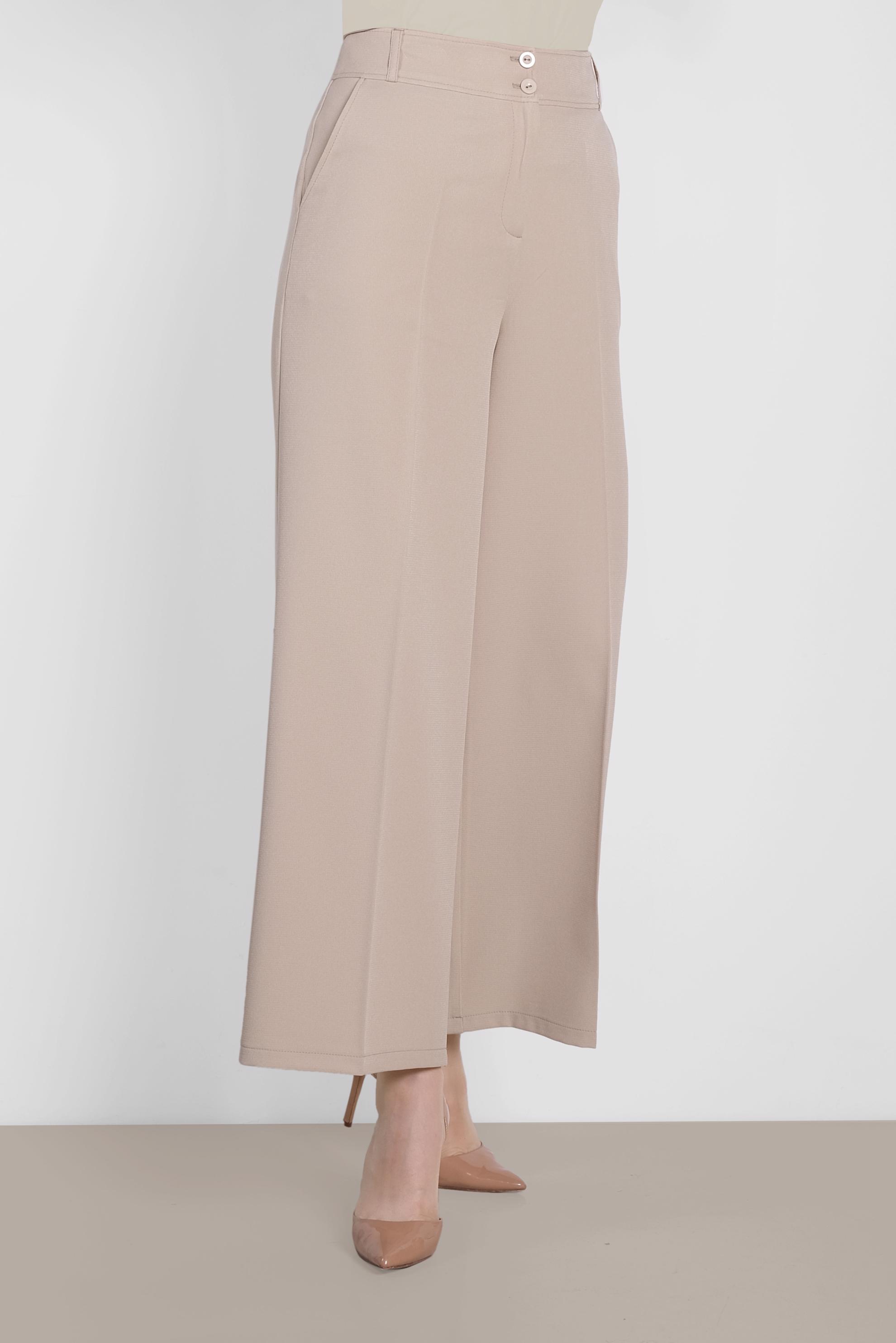 Tesettür giyim BEJ BOL PAÇA DÜĞMELİ PANTOLON 7568 