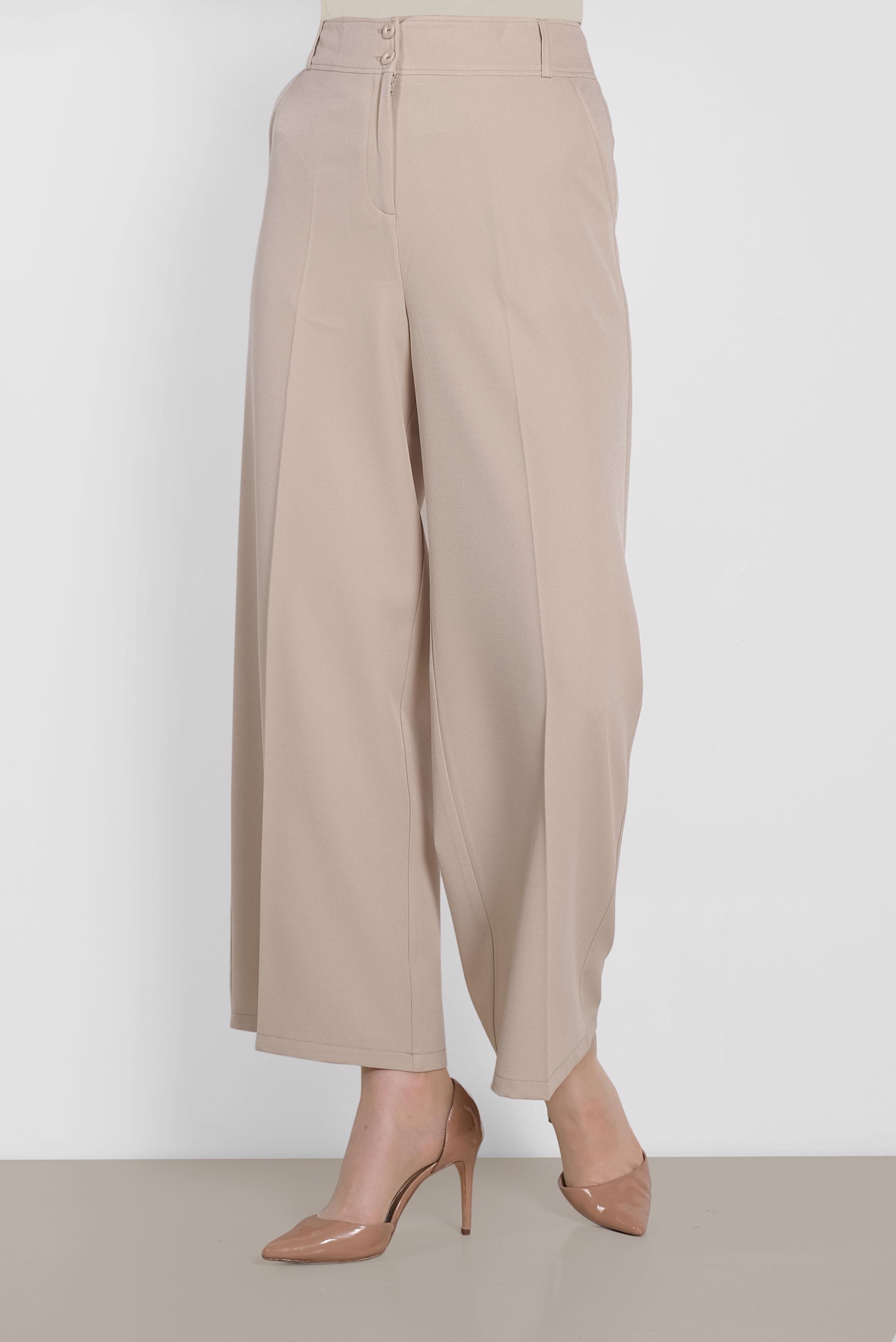 Tesettür giyim BEJ BOL PAÇA DÜĞMELİ PANTOLON 7568 