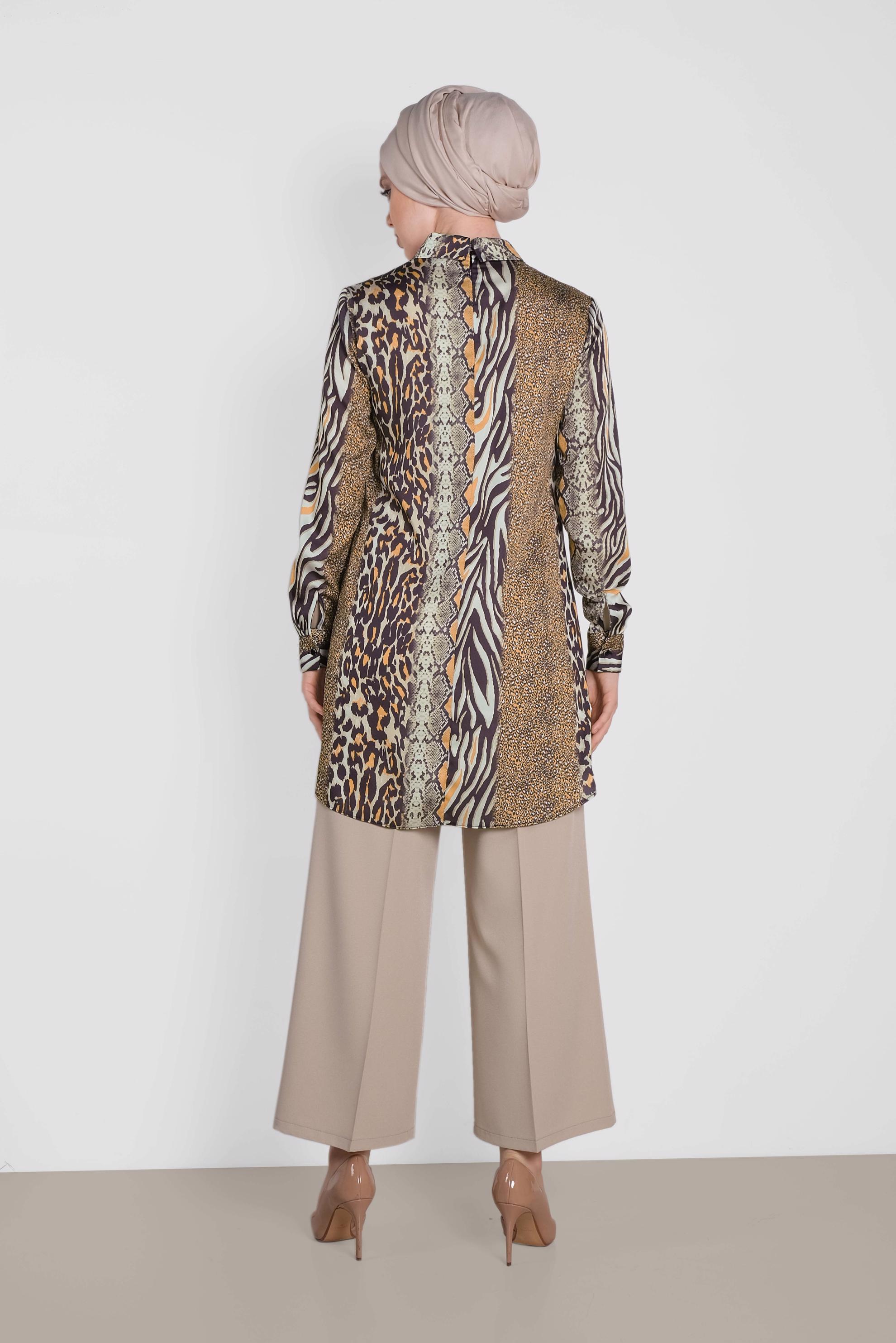 Tesettür giyim BEJ BOL PAÇA DÜĞMELİ PANTOLON 7568 