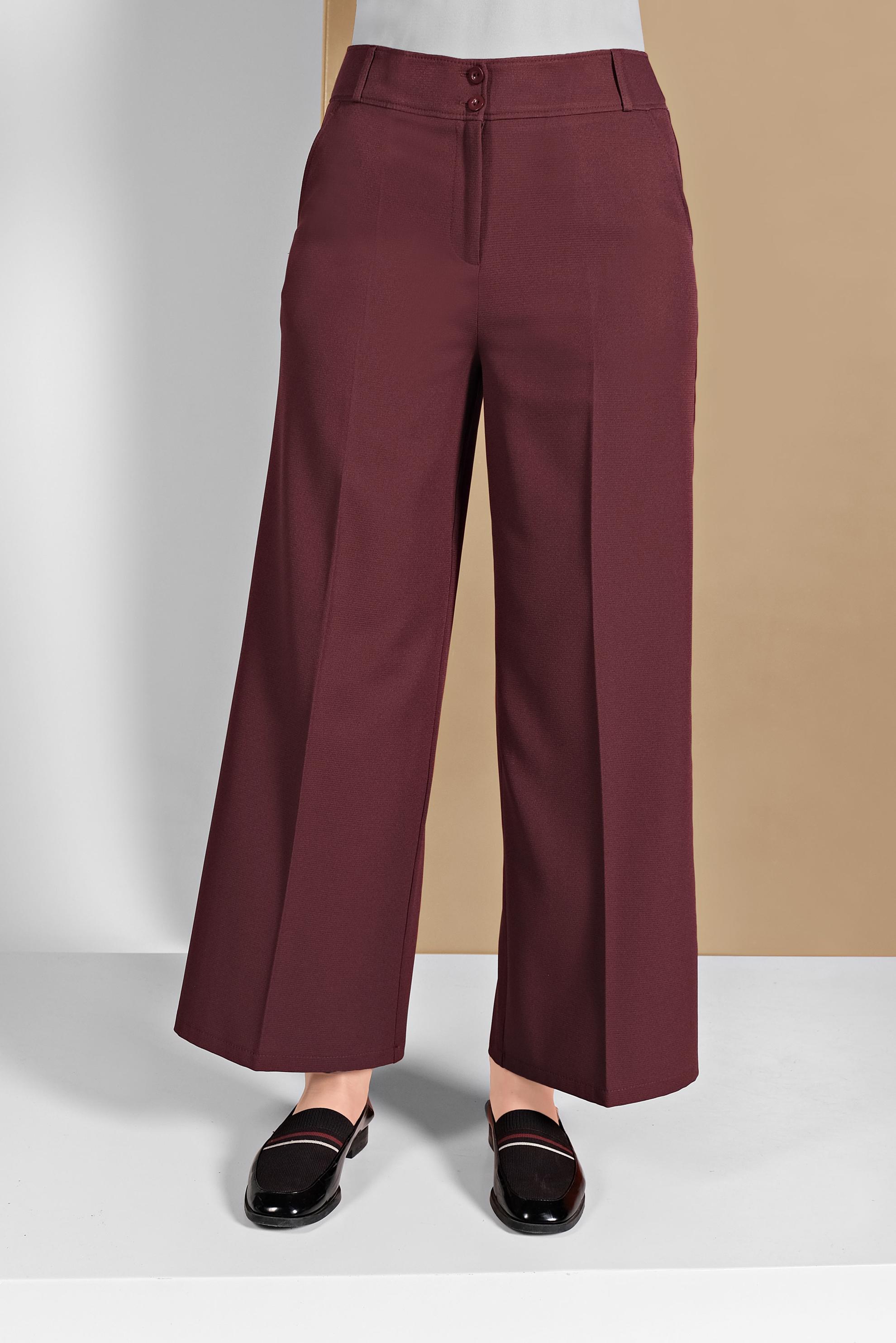 Tesettür giyim BORDO BOL PAÇA DÜĞMELİ PANTOLON 7568 