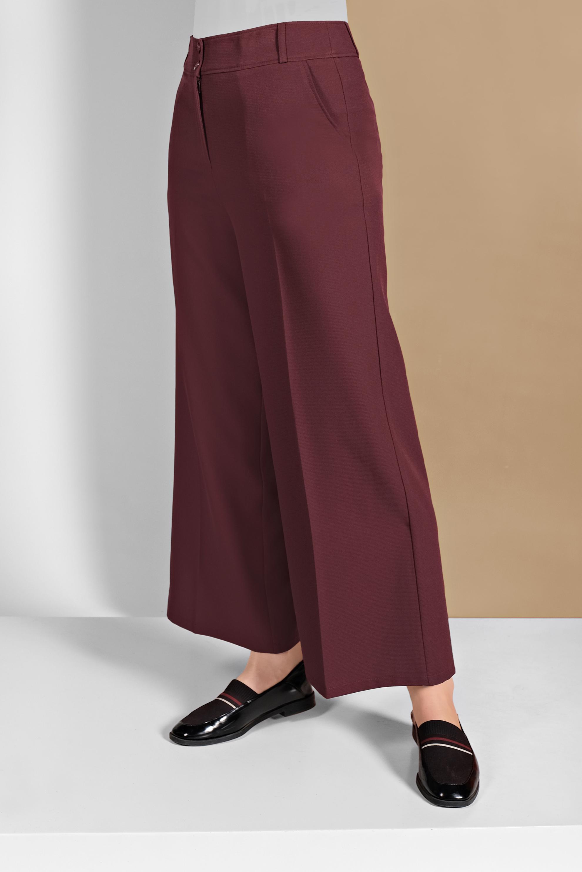 Tesettür giyim BORDO BOL PAÇA DÜĞMELİ PANTOLON 7568 