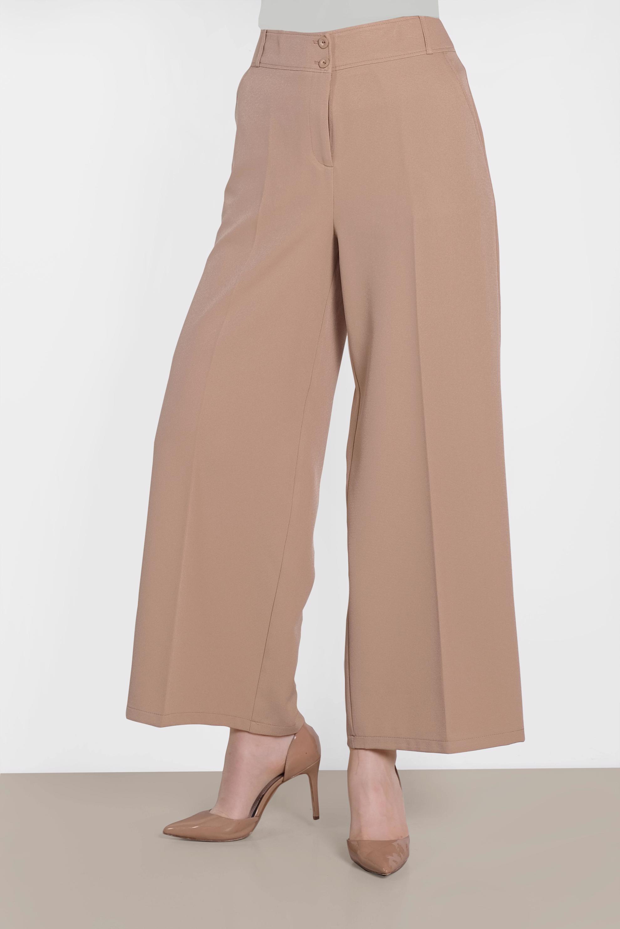 Tesettür giyim KAHVE BOL PAÇA DÜĞMELİ PANTOLON 7568 