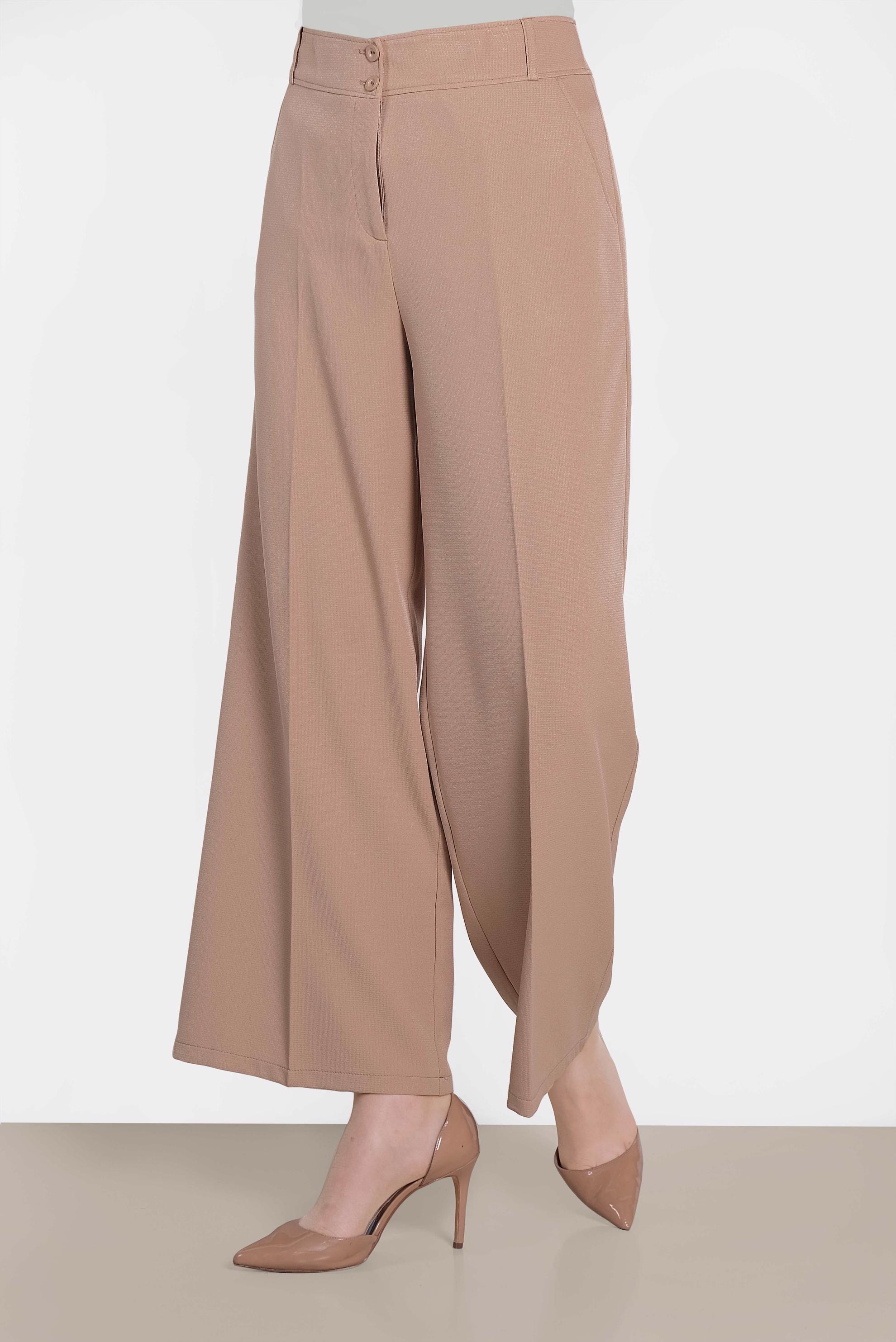 Tesettür giyim KAHVE BOL PAÇA DÜĞMELİ PANTOLON 7568 