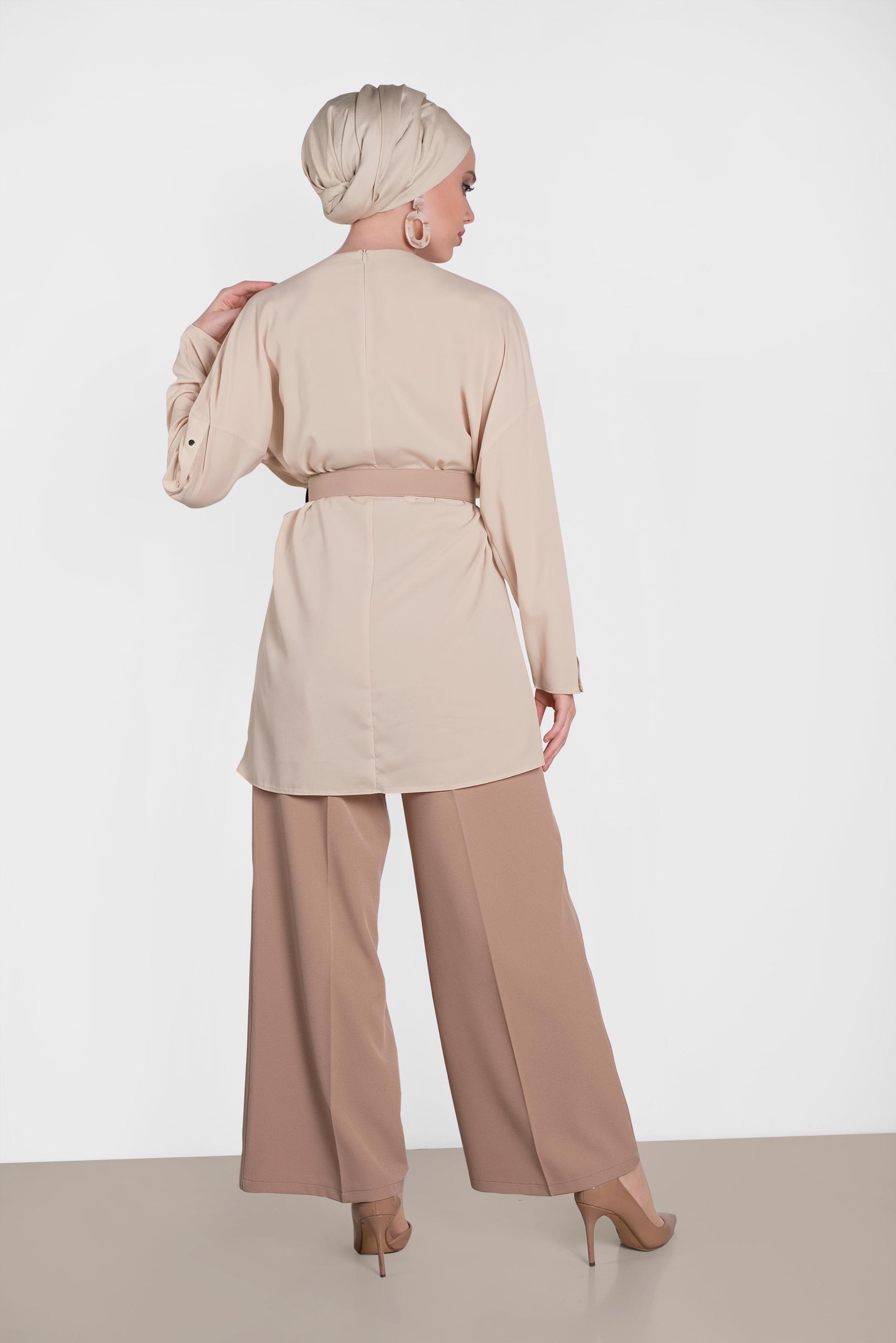 Tesettür giyim KAHVE BOL PAÇA DÜĞMELİ PANTOLON 7568 