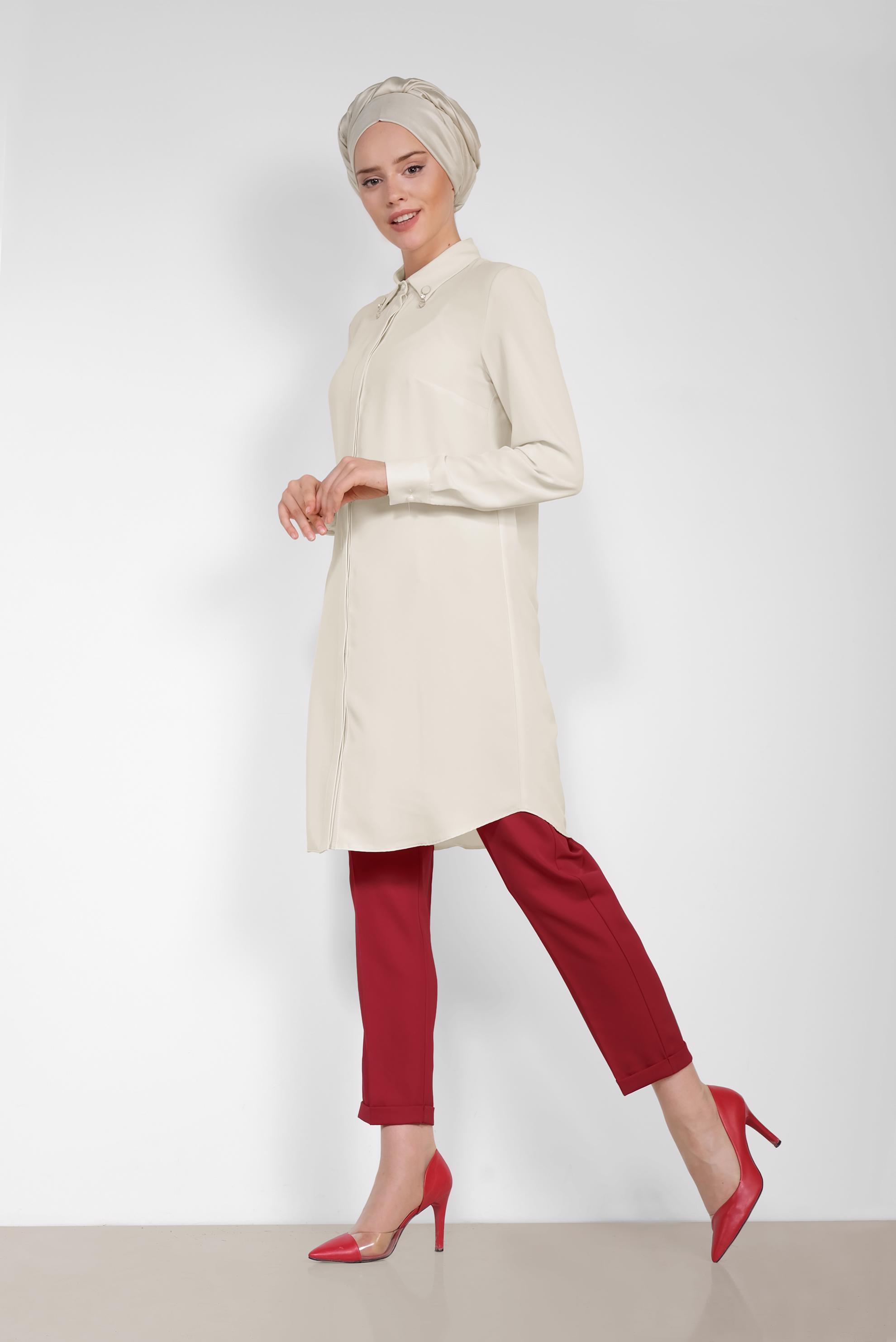 Tesettür giyim BORDO ARA BEL HAVUÇ PANTOLON 7569