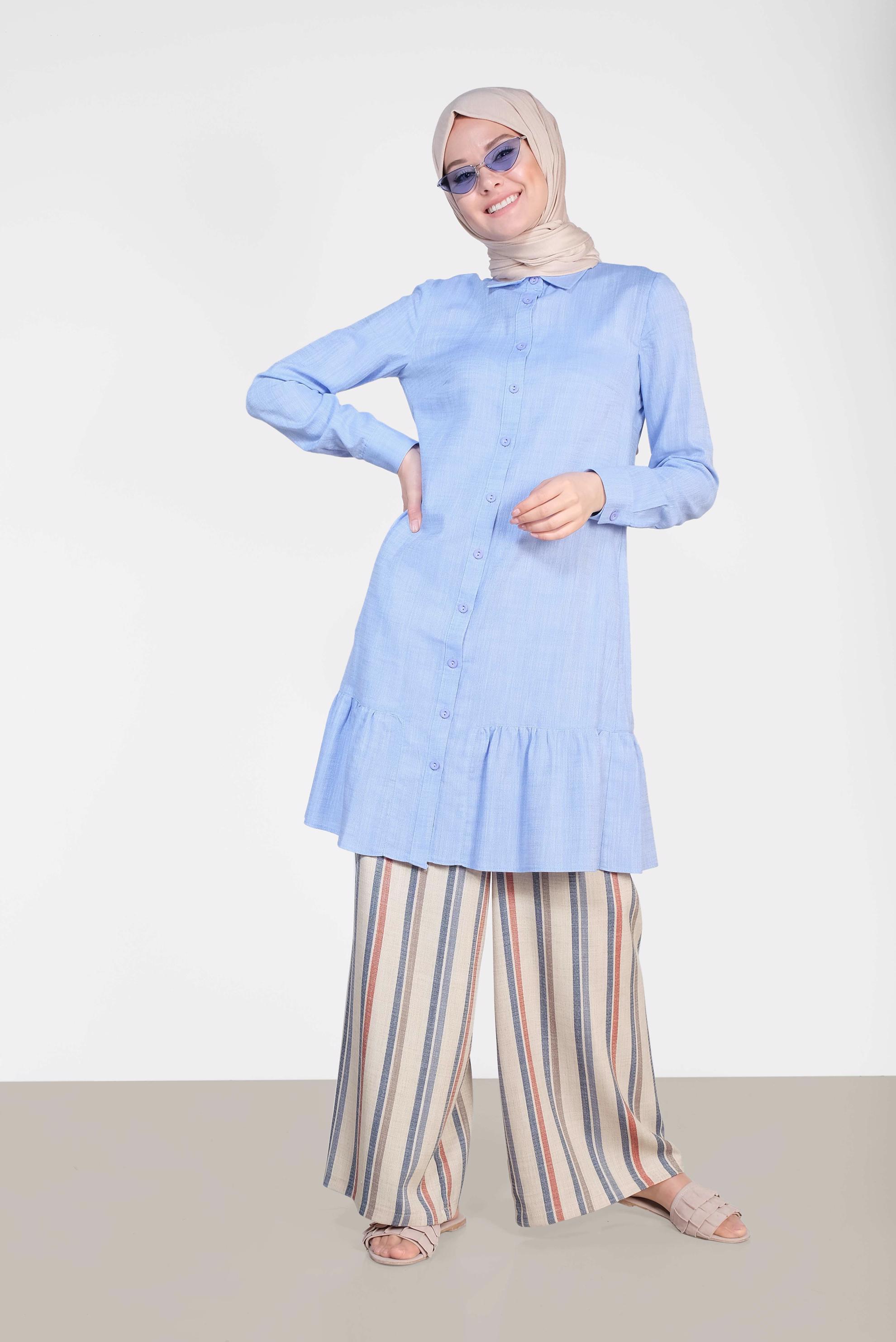 Tesettür giyim LACİVERT ÇİZGİLİ BOL PAÇA PANTOLON 7570