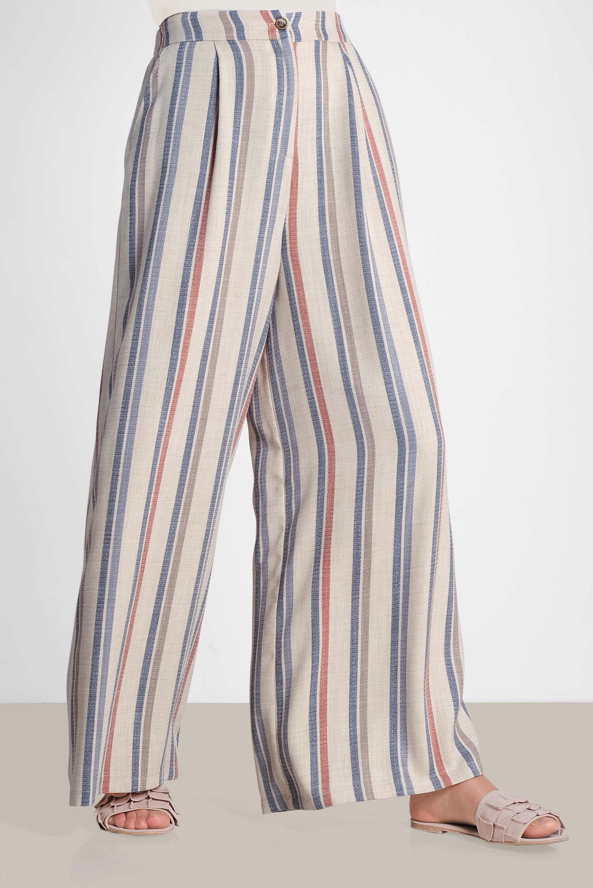 Tesettür giyim LACİVERT ÇİZGİLİ BOL PAÇA PANTOLON 7570