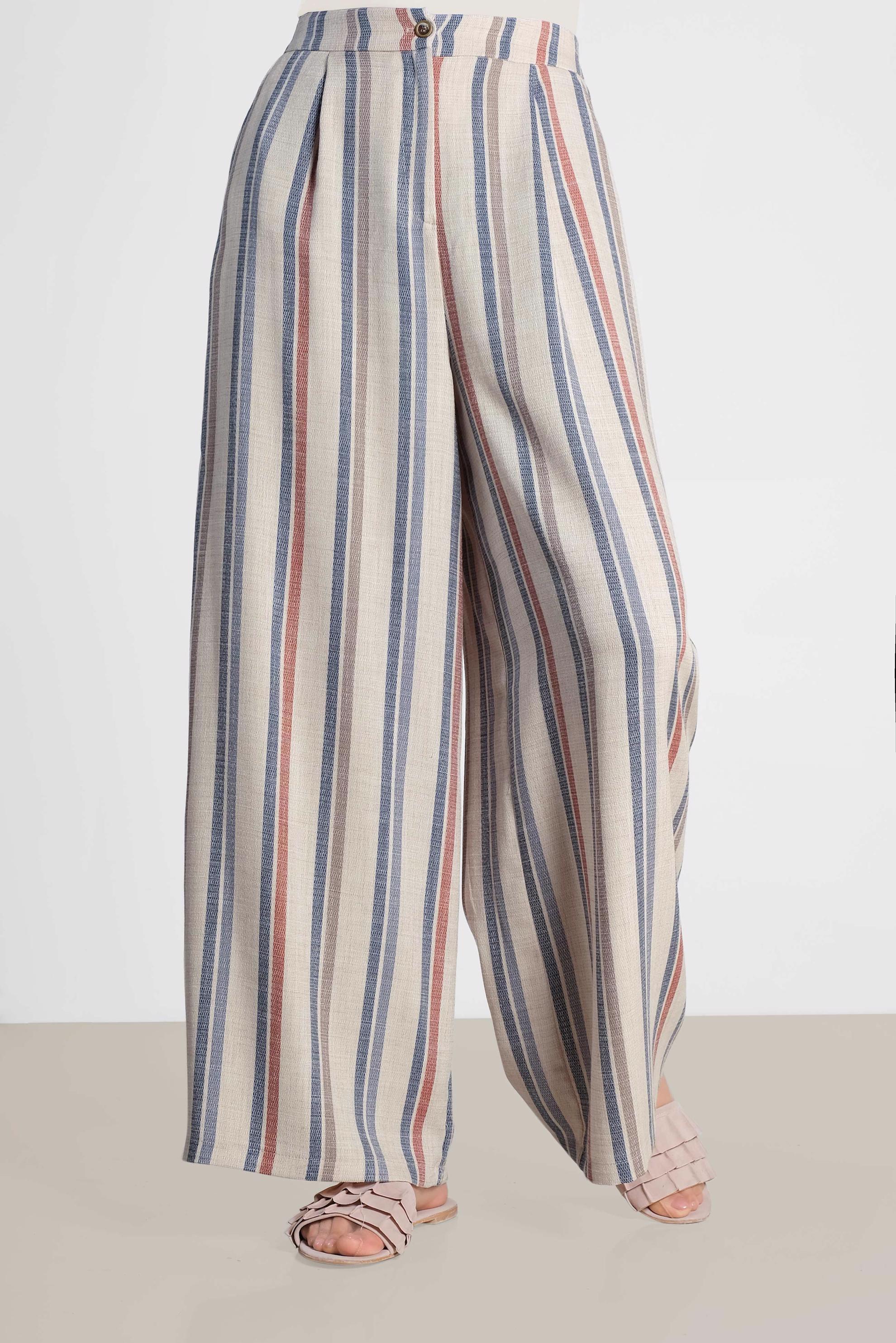 Tesettür giyim LACİVERT ÇİZGİLİ BOL PAÇA PANTOLON 7570