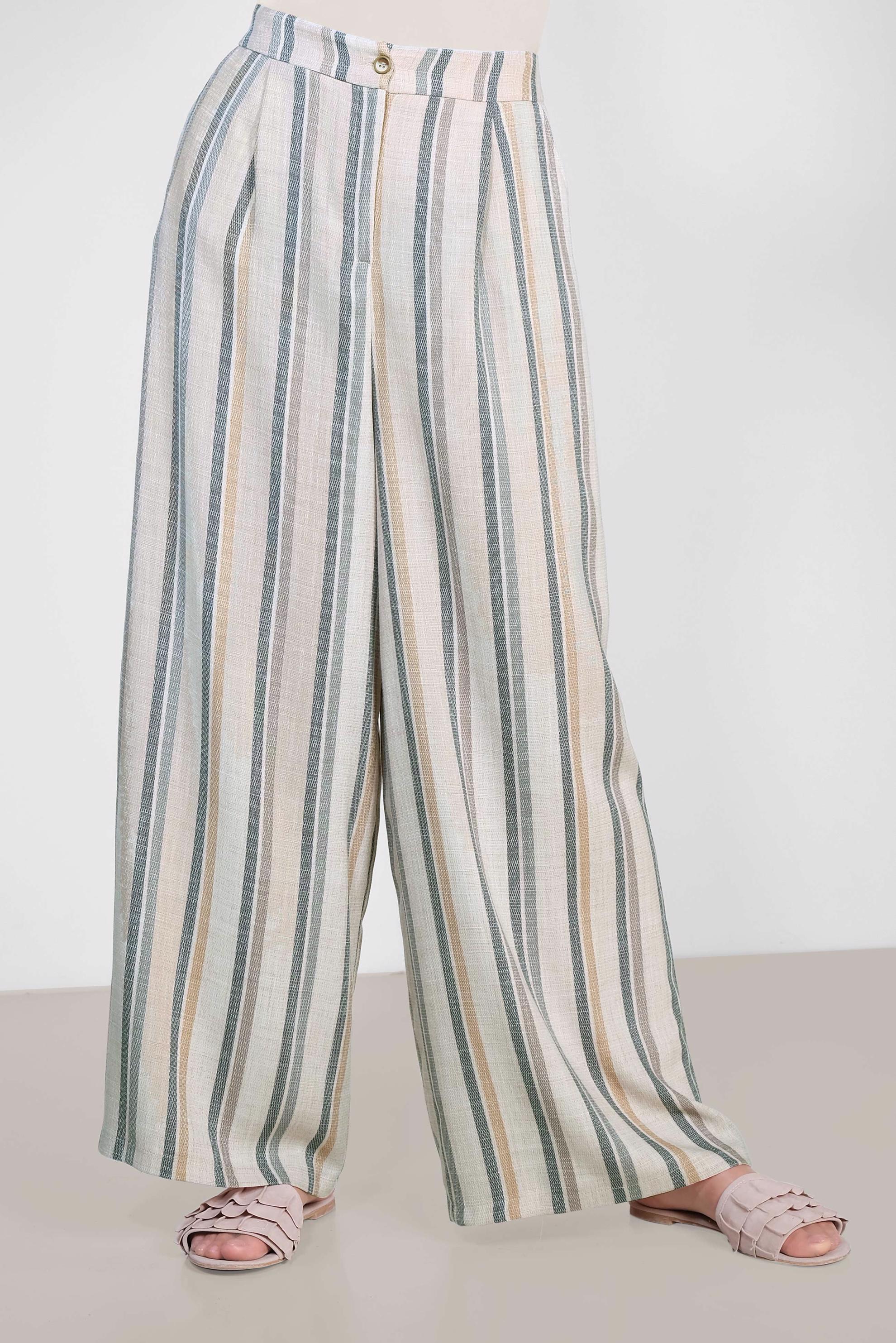 Tesettür giyim GRİ ÇİZGİLİ BOL PAÇA PANTOLON 7570