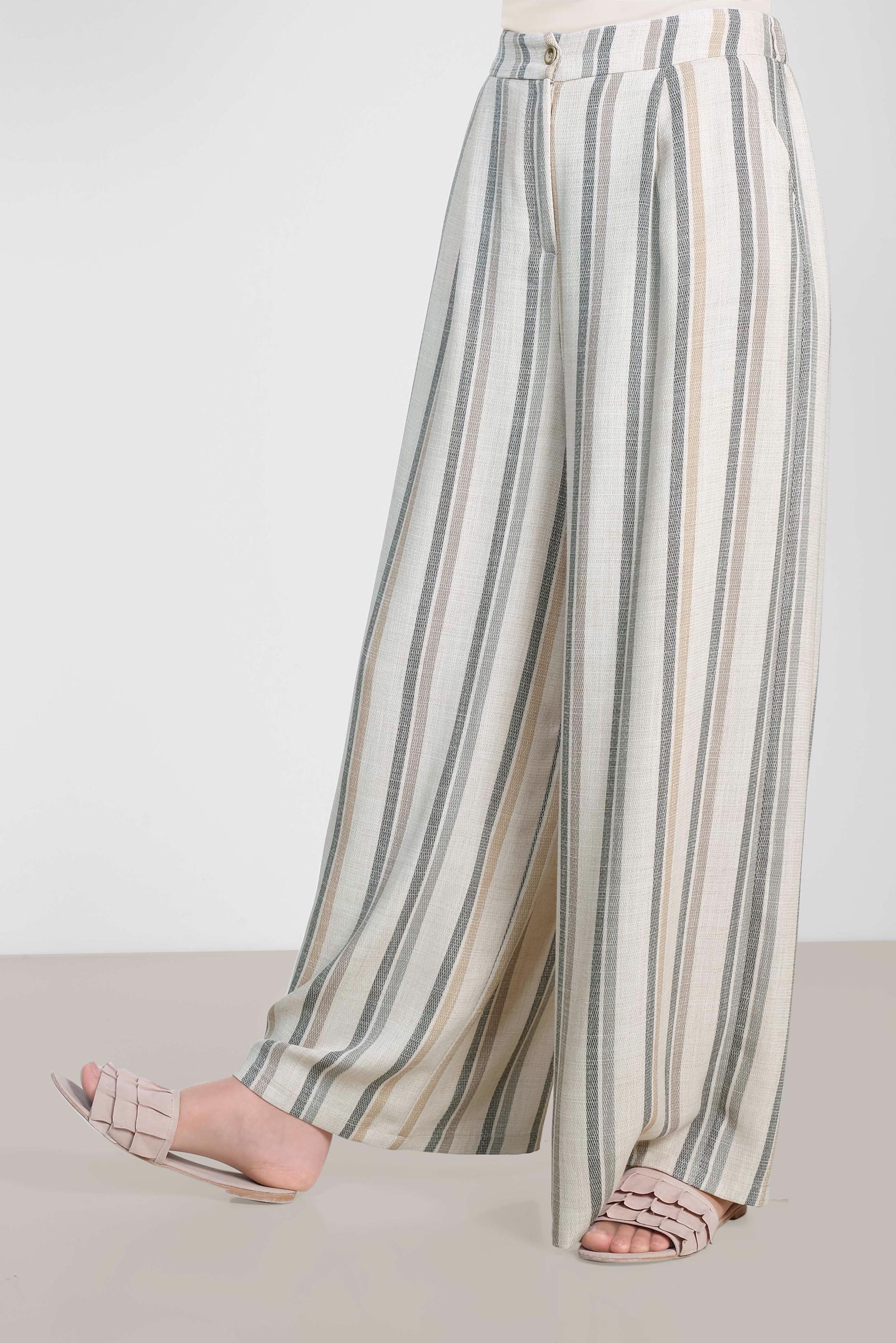 Tesettür giyim GRİ ÇİZGİLİ BOL PAÇA PANTOLON 7570