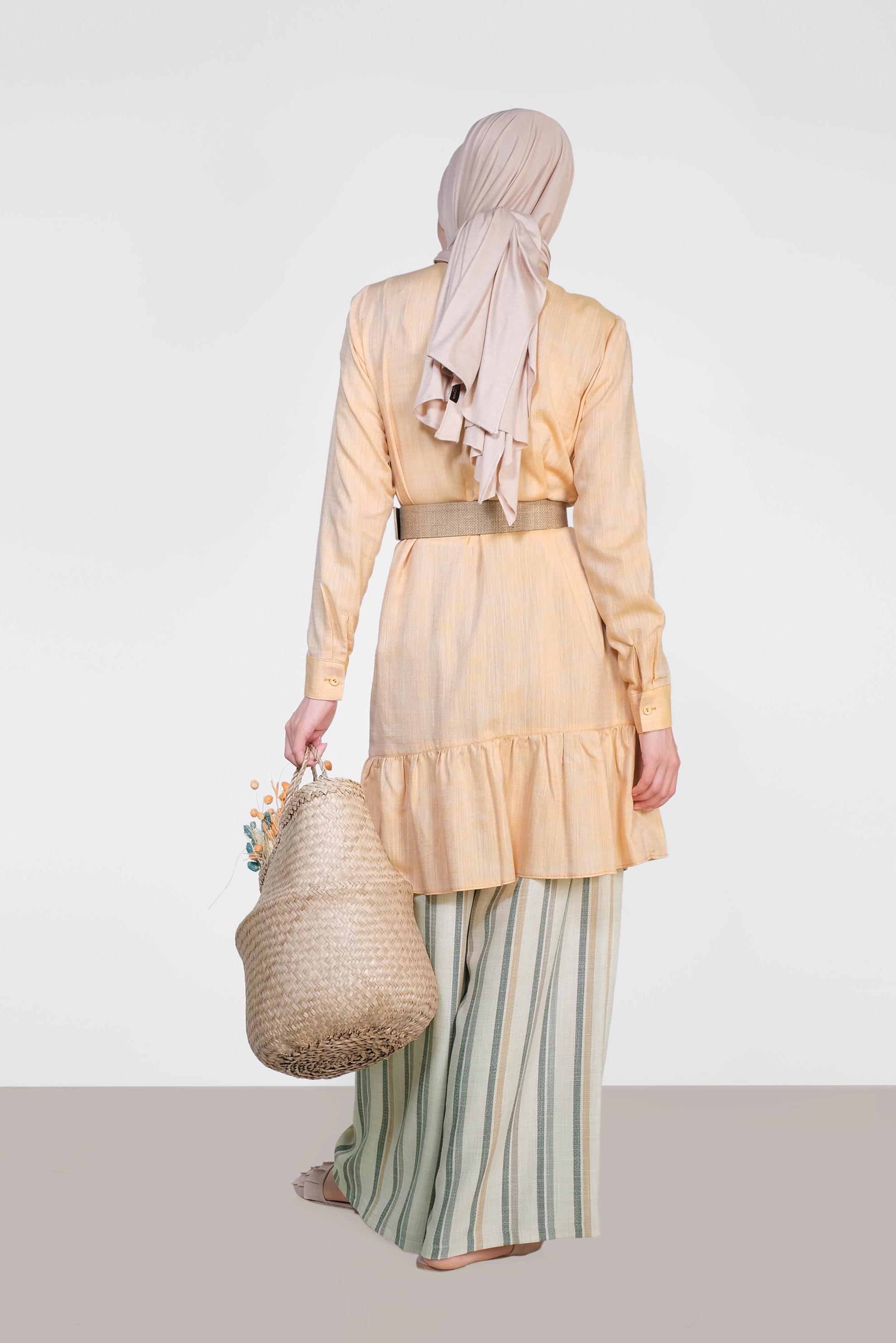 Tesettür giyim GRİ ÇİZGİLİ BOL PAÇA PANTOLON 7570