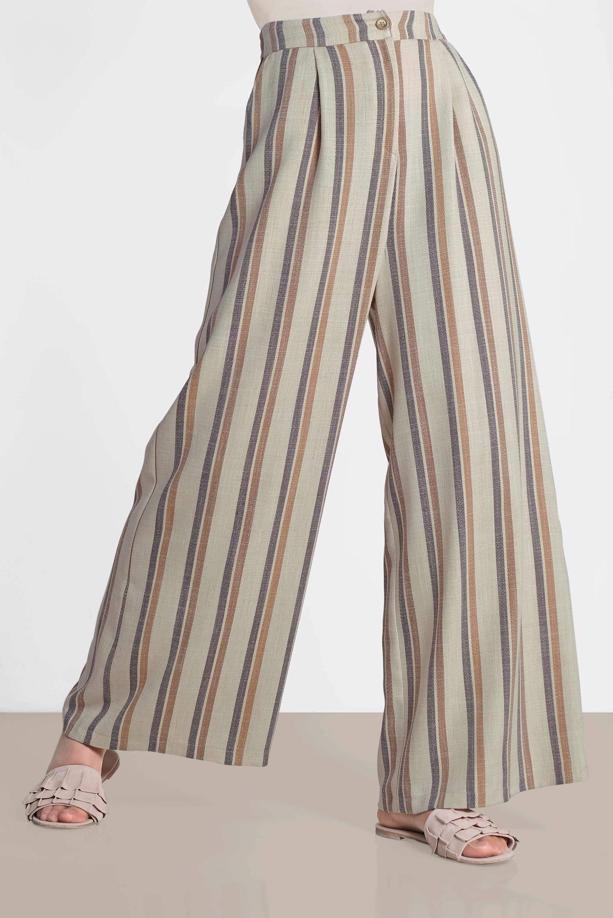 Tesettür giyim GRİ ÇİZGİLİ BOL PAÇA PANTOLON 7570