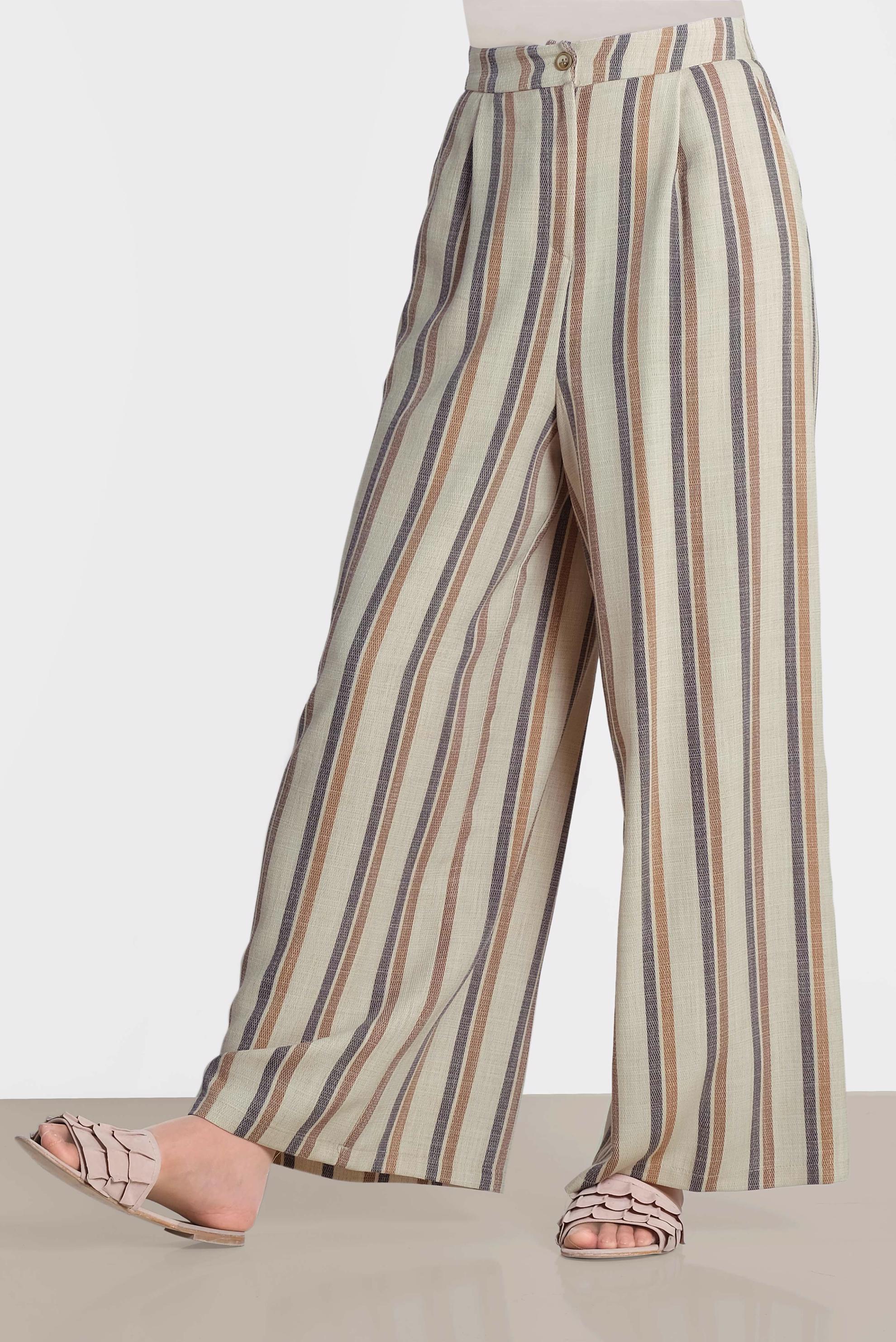 Tesettür giyim GRİ ÇİZGİLİ BOL PAÇA PANTOLON 7570