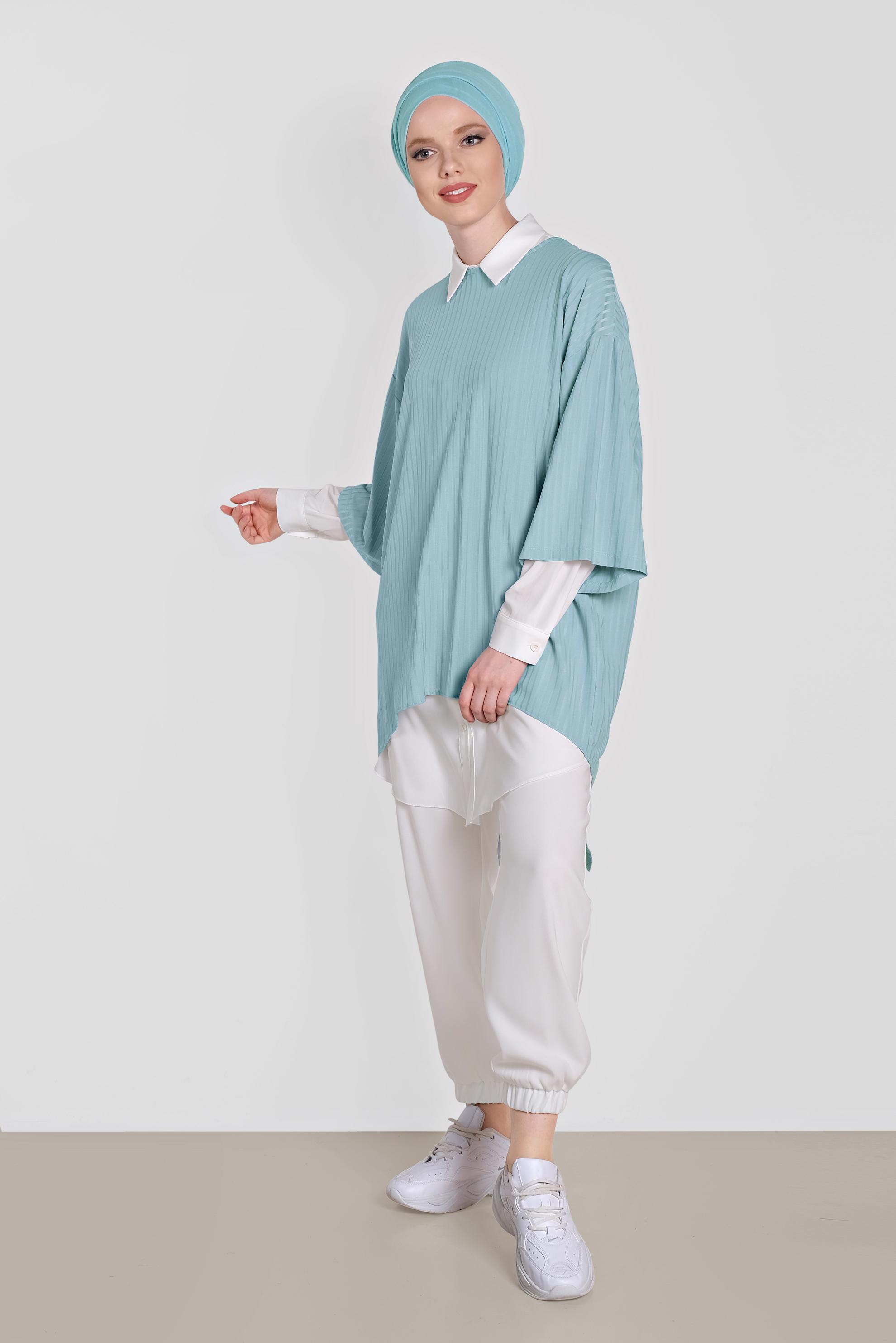 Tesettür giyim BEYAZ BİLEKLERİ VE BELİ LASTİKLİ PANTOLON 7571 