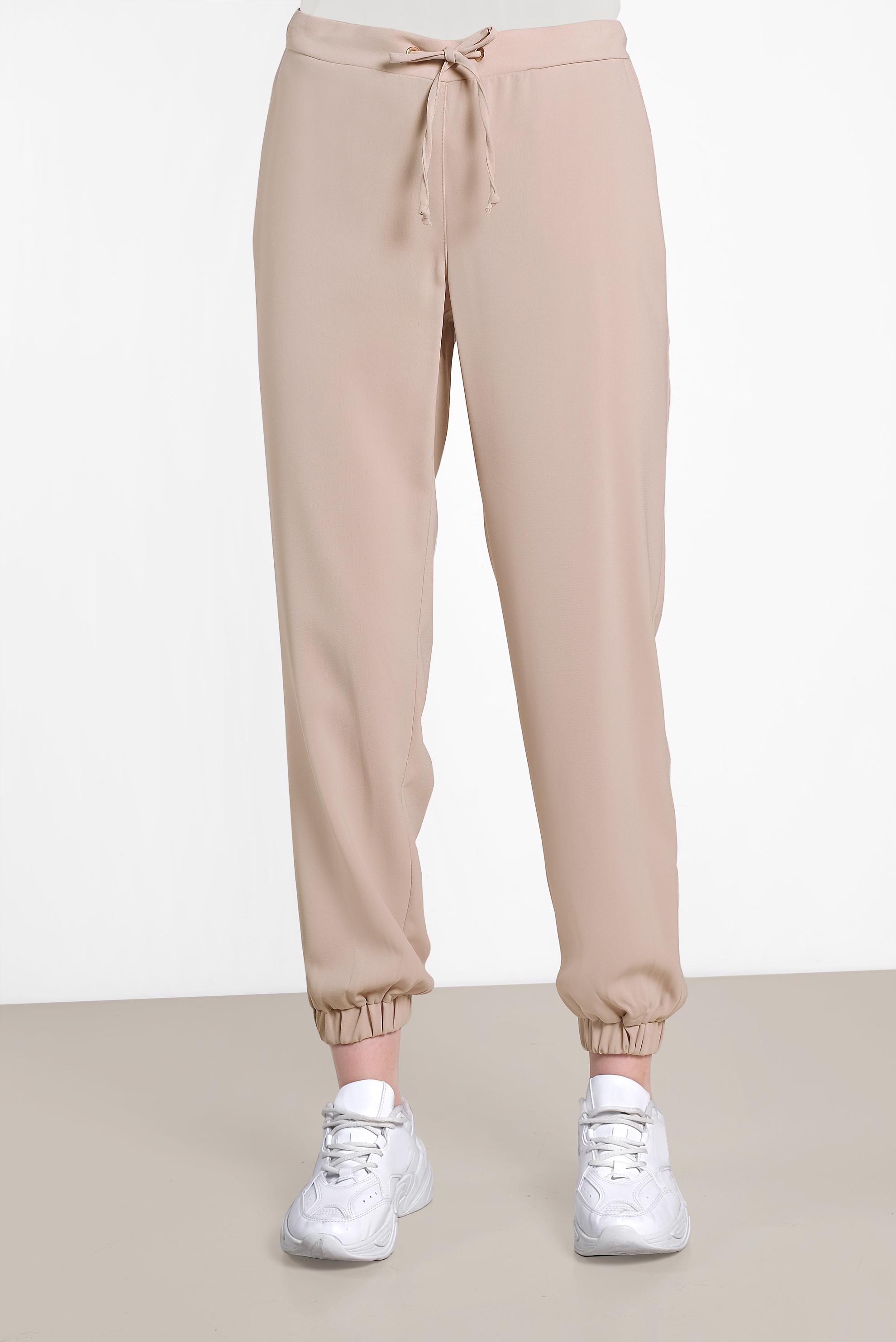 Tesettür giyim BEJ BİLEKLERİ VE BELİ LASTİKLİ PANTOLON 7571 