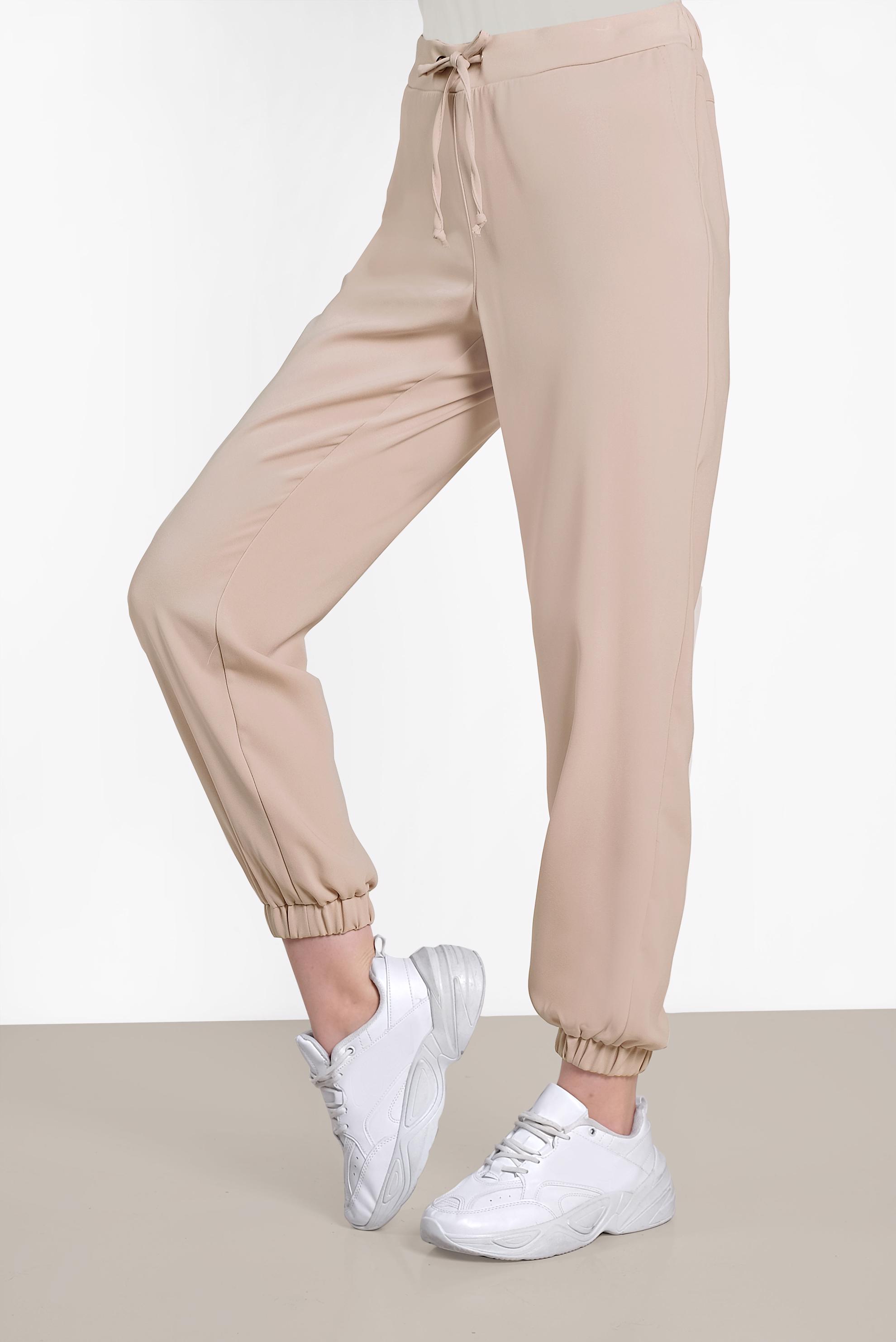 Tesettür giyim BEJ BİLEKLERİ VE BELİ LASTİKLİ PANTOLON 7571 