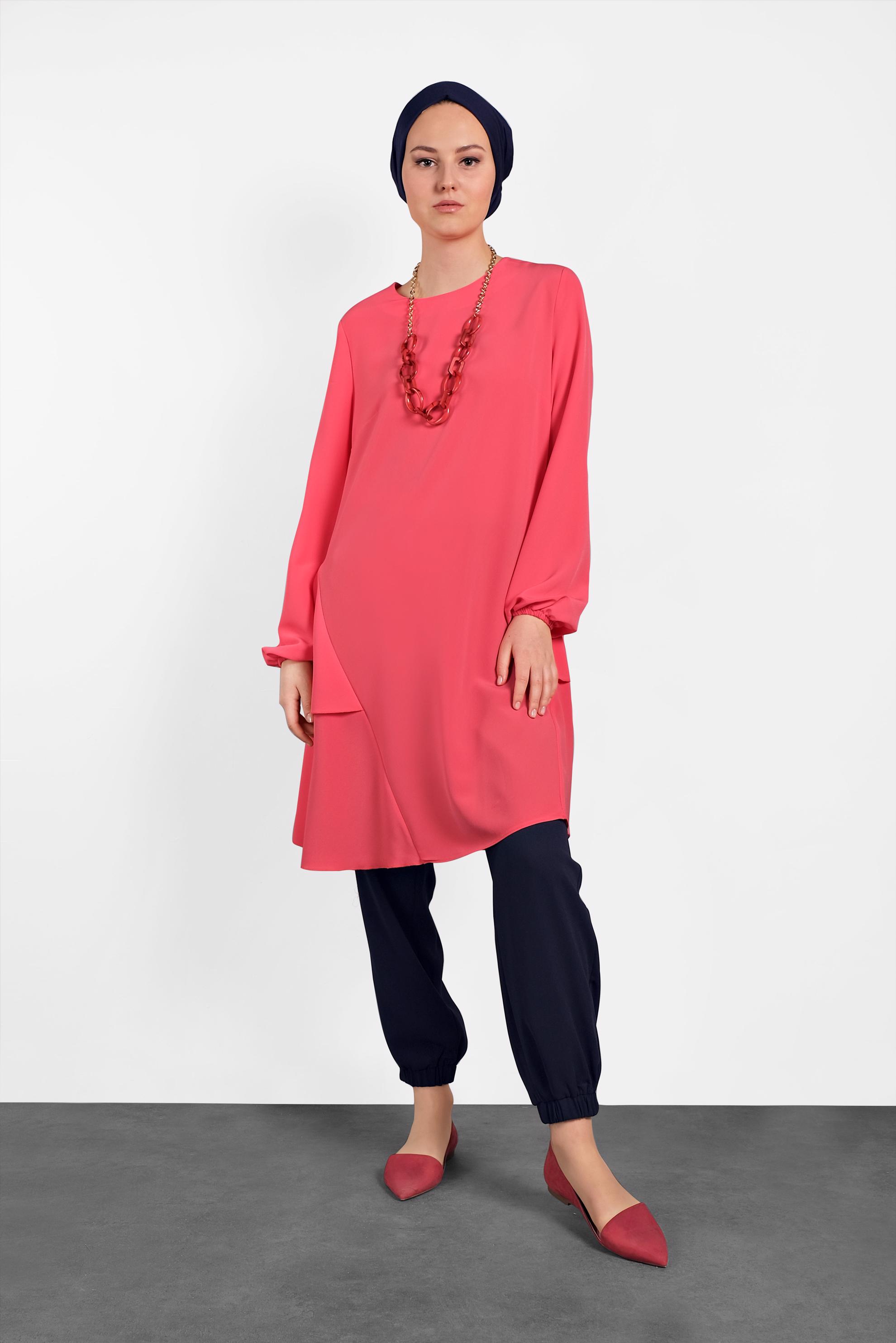 Tesettür giyim LACİVERT BİLEKLERİ VE BELİ LASTİKLİ PANTOLON 7571 