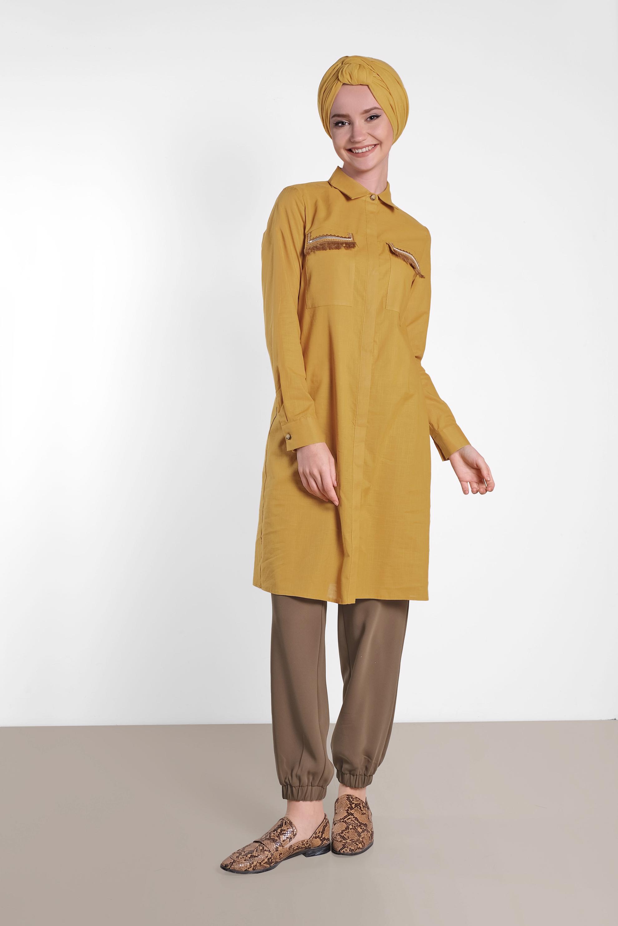 Tesettür giyim KAHVE BİLEKLERİ VE BELİ LASTİKLİ PANTOLON 7571 