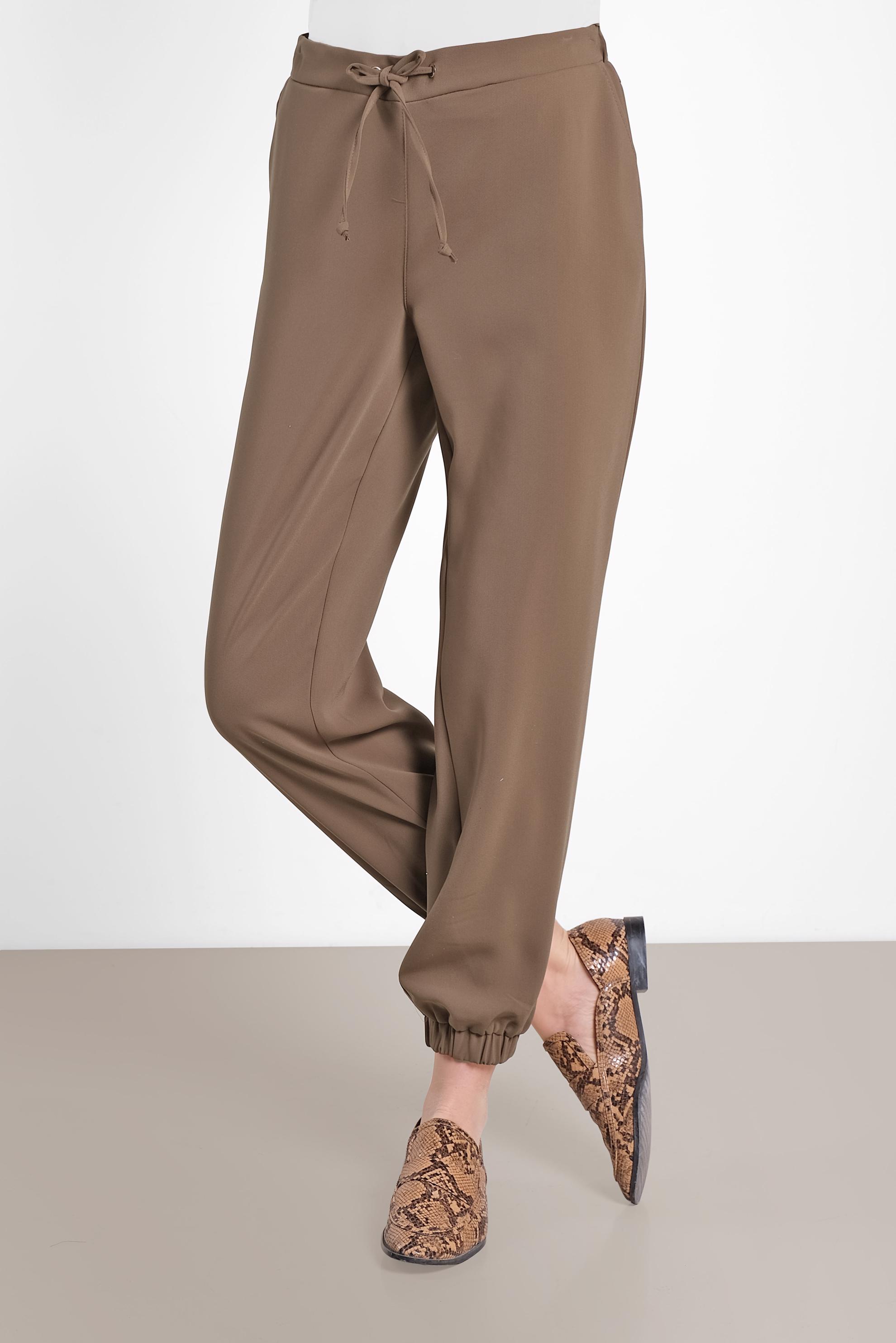 Tesettür giyim KAHVE BİLEKLERİ VE BELİ LASTİKLİ PANTOLON 7571 