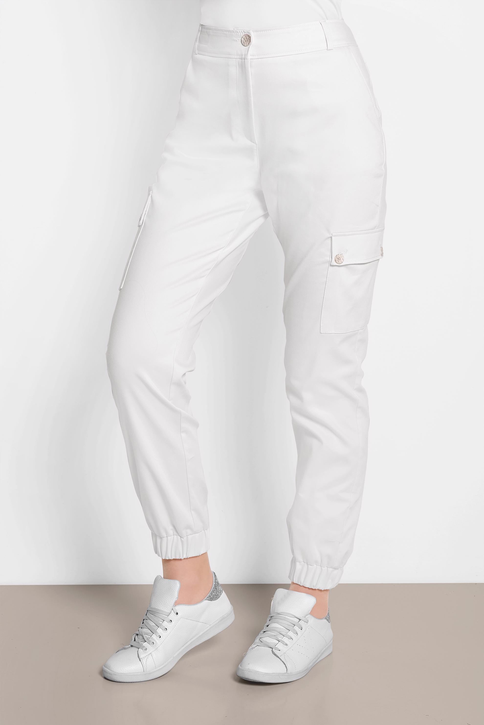 Tesettür giyim BEYAZ YANDAN CEPLİ KARGO PANTOLON 7572 