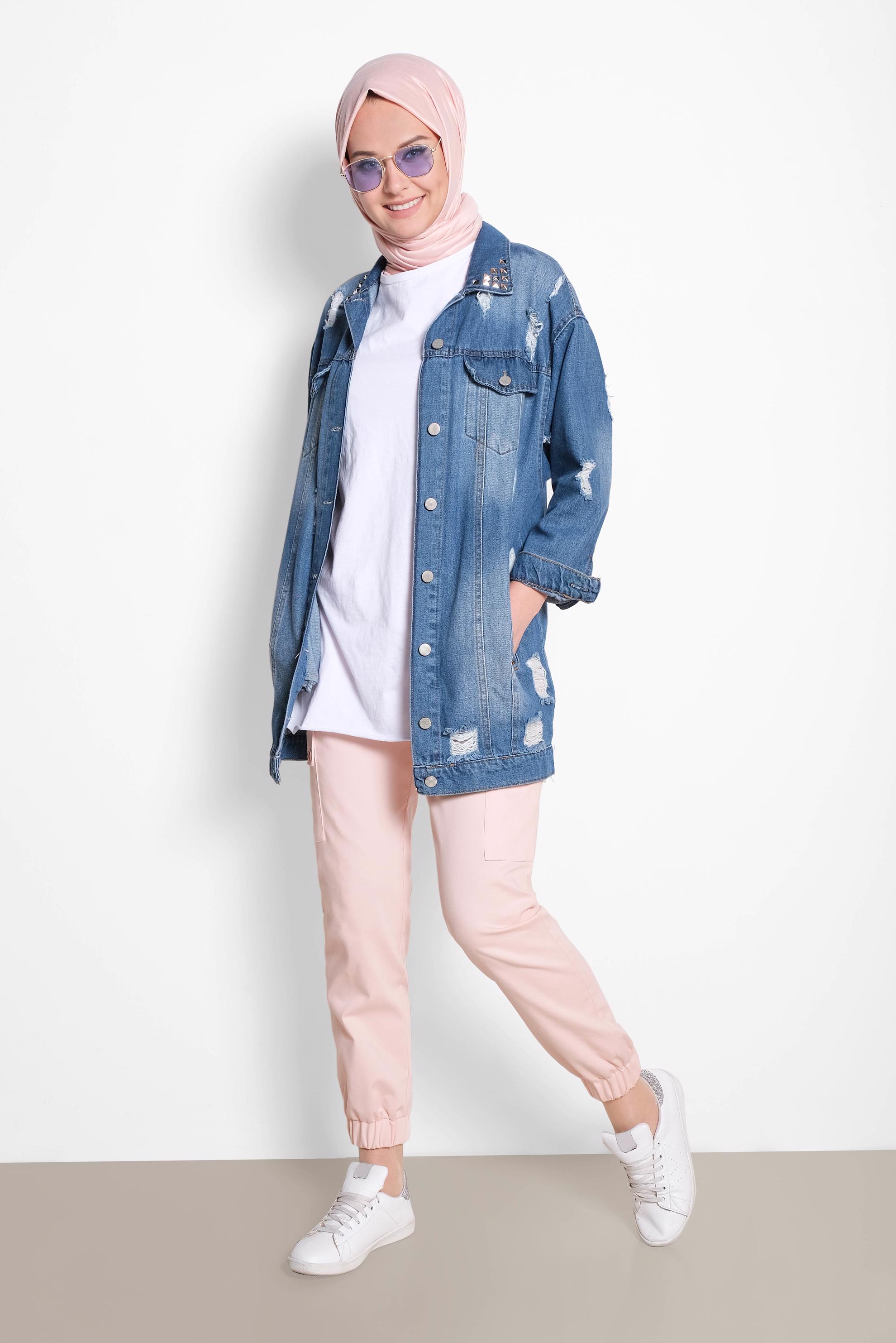 Tesettür giyim PUDRA YANDAN CEPLİ KARGO PANTOLON 7572 