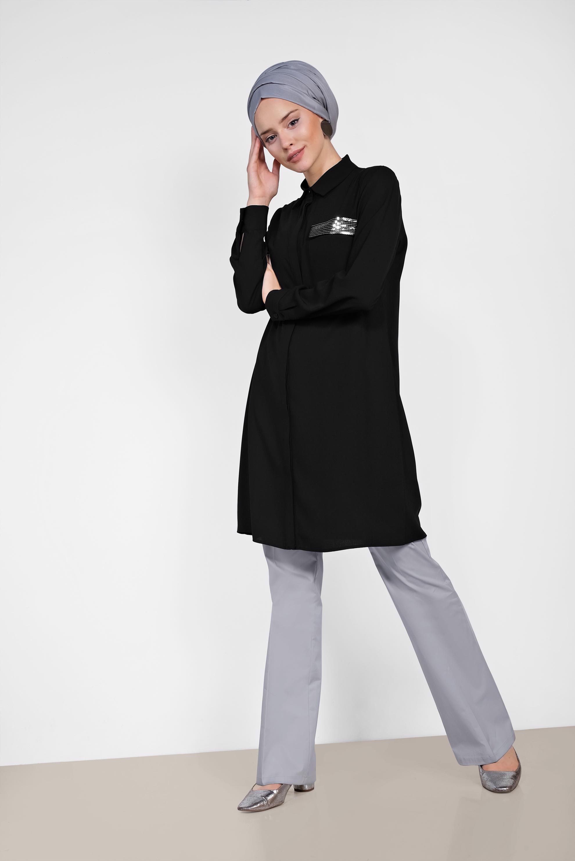 Tesettür giyim GRİ BOL PAÇA PAMUKLU PANTOLON 7576 