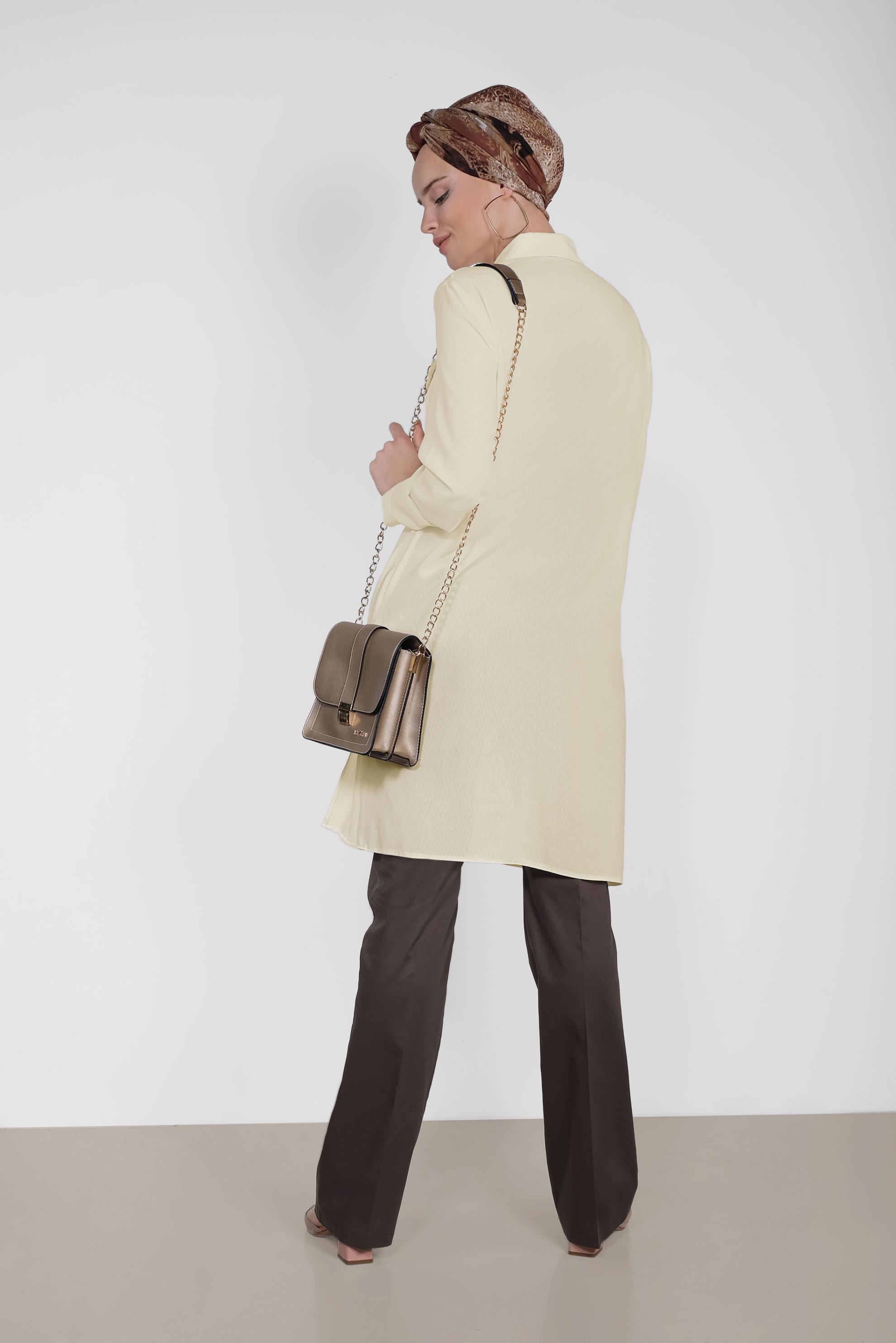 Tesettür giyim KAHVE BOL PAÇA PAMUKLU PANTOLON 7576 