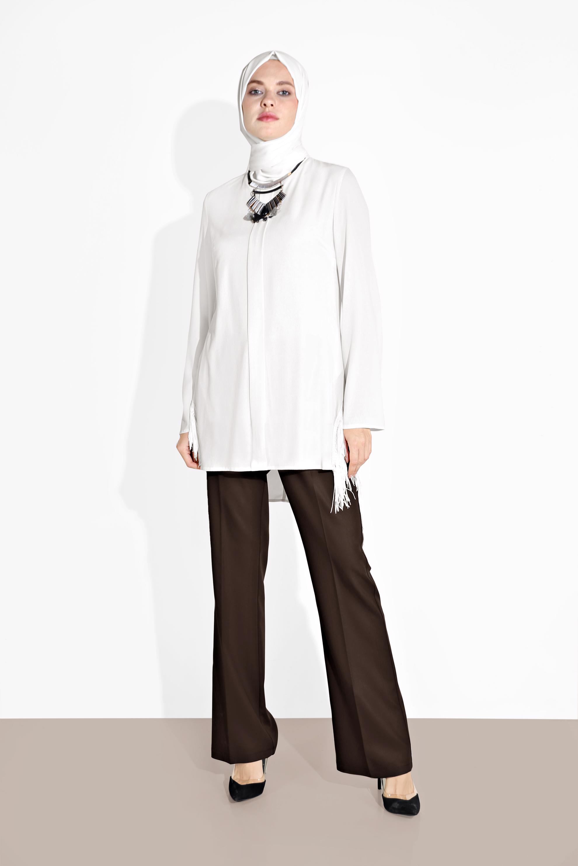 Tesettür giyim KAHVE BOL PAÇA PAMUKLU PANTOLON 7576 