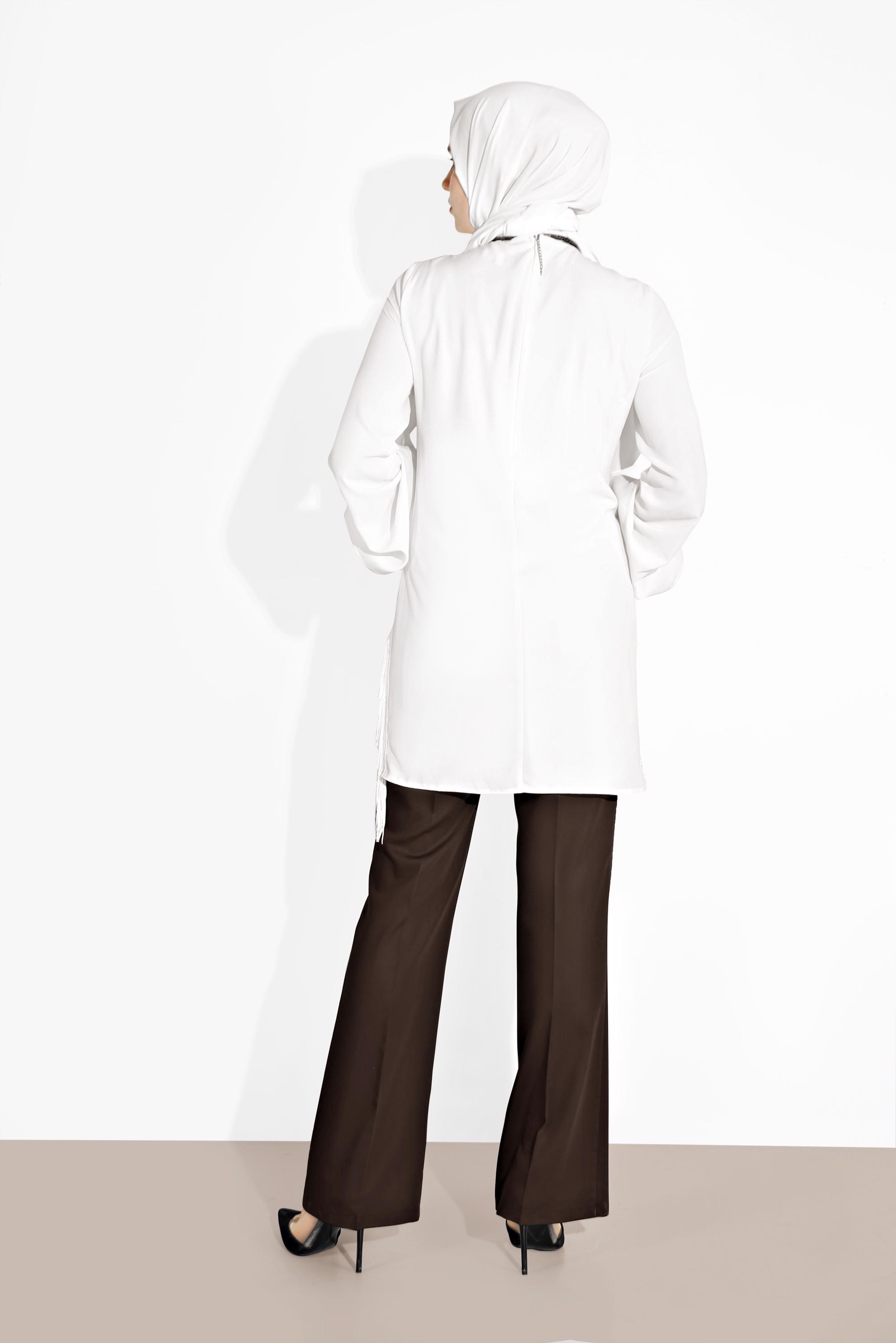 Tesettür giyim KAHVE BOL PAÇA PAMUKLU PANTOLON 7576 