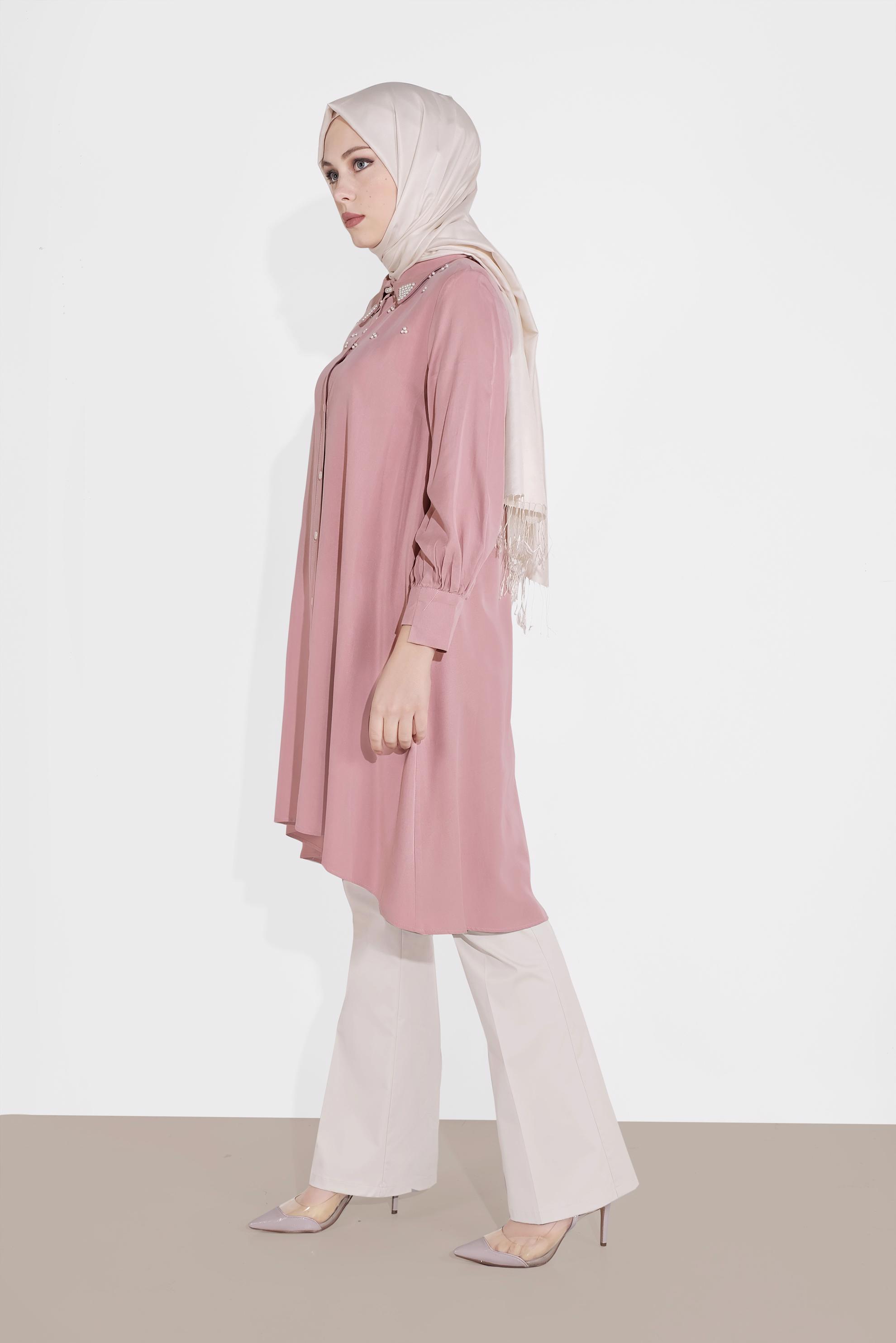 Tesettür giyim BEJ BOL PAÇA PAMUKLU PANTOLON 7576 