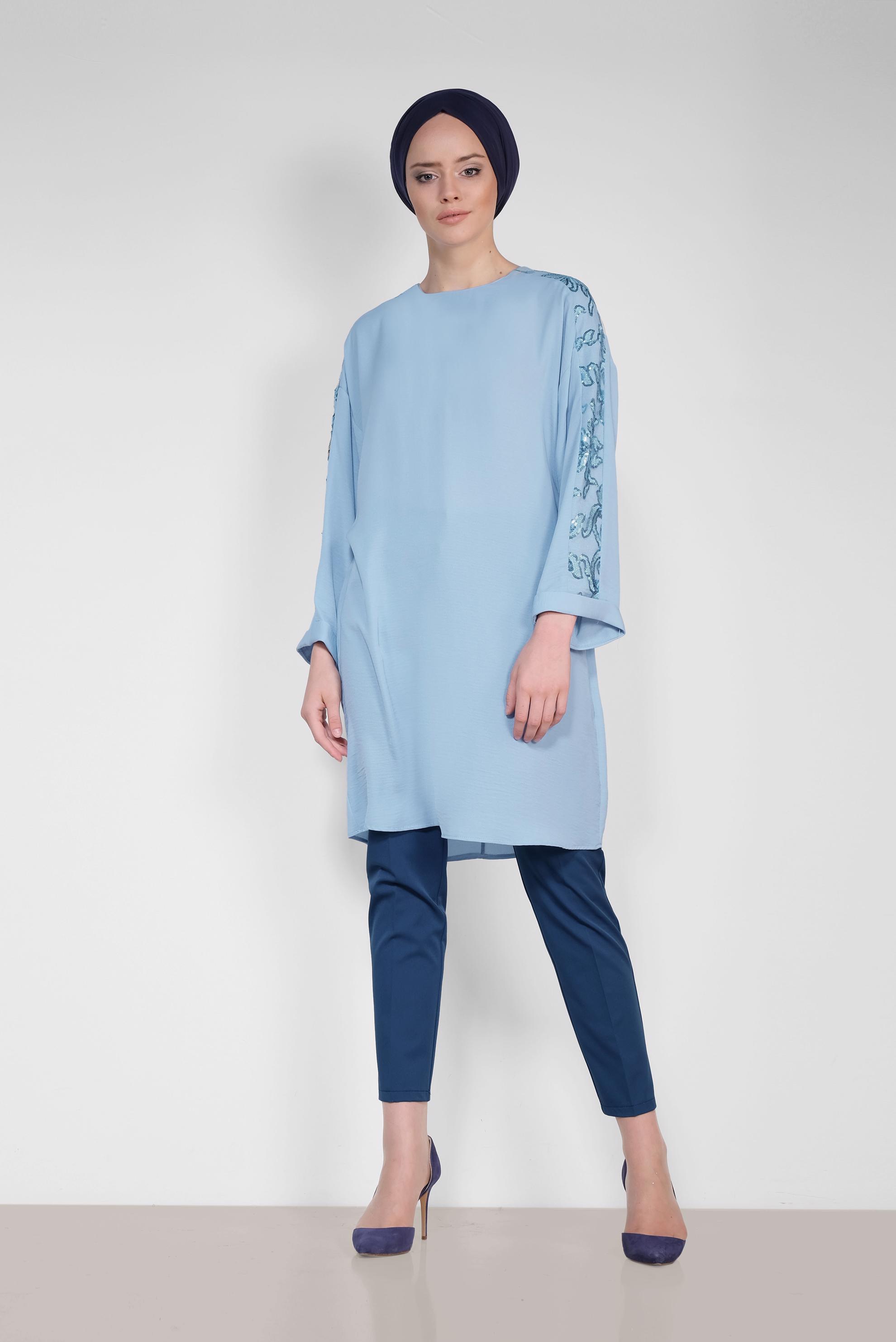 Tesettür giyim LACİVERT ARA BEL KUMAŞ PANTOLON 7577