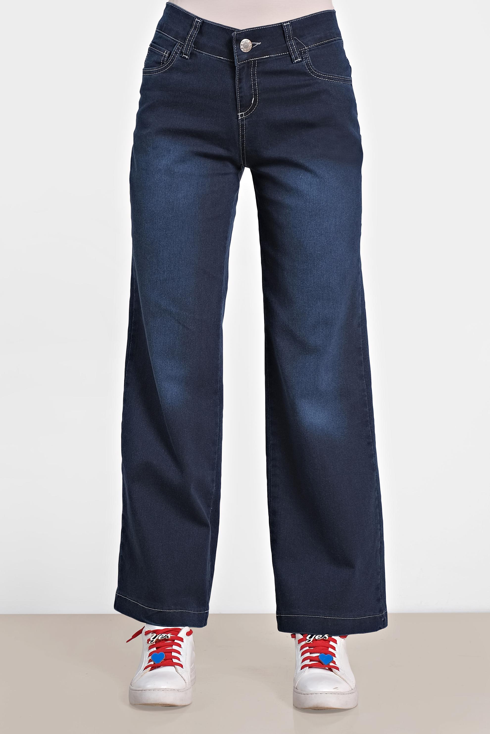 Tesettür giyim LACİVERT ARA BEL PAMUKLU DENİM PANTOLON 7583