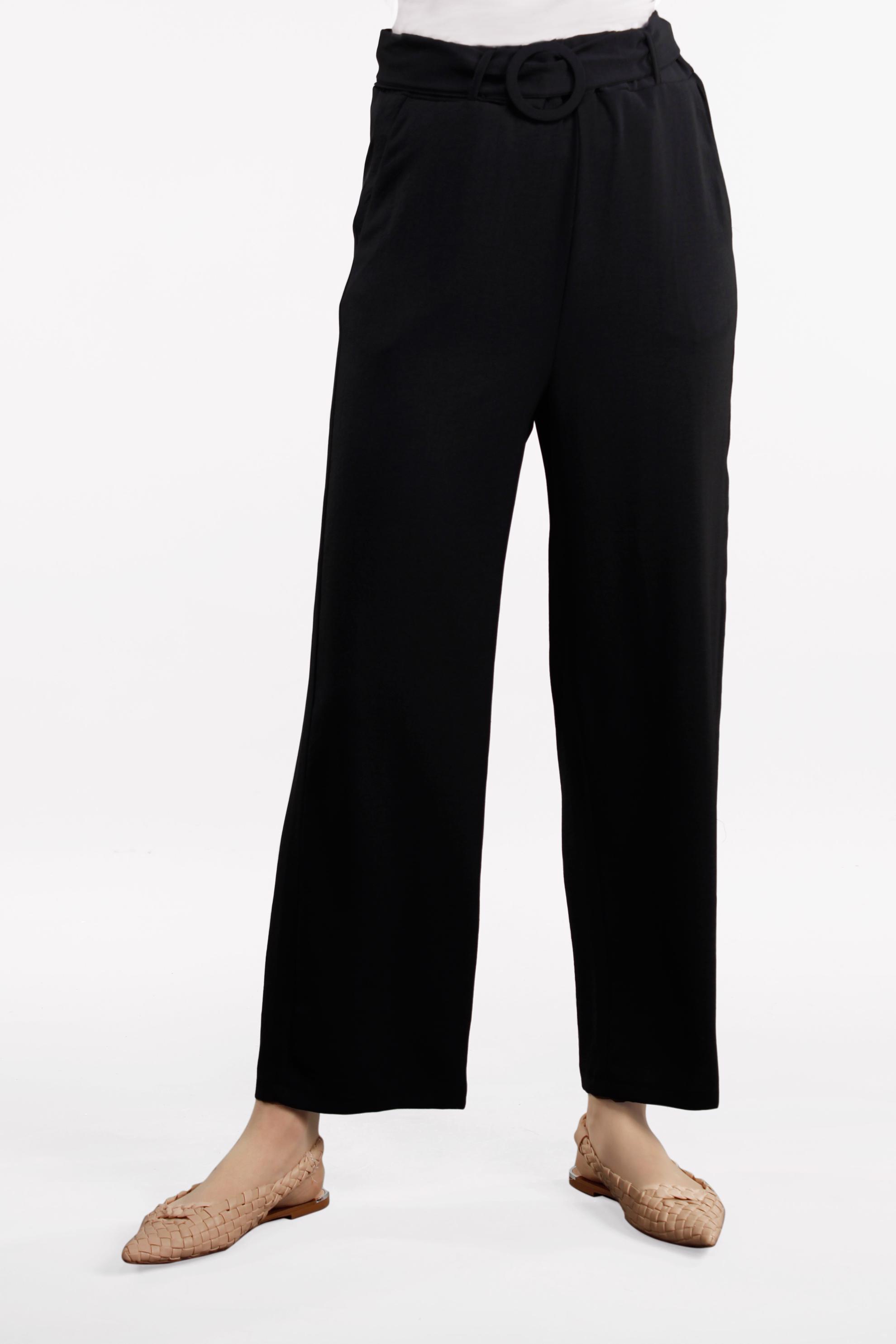 Tesettür giyim SİYAH YÜKSEK BEL KEMERLİ LİKRALI PANTOLON 7587 