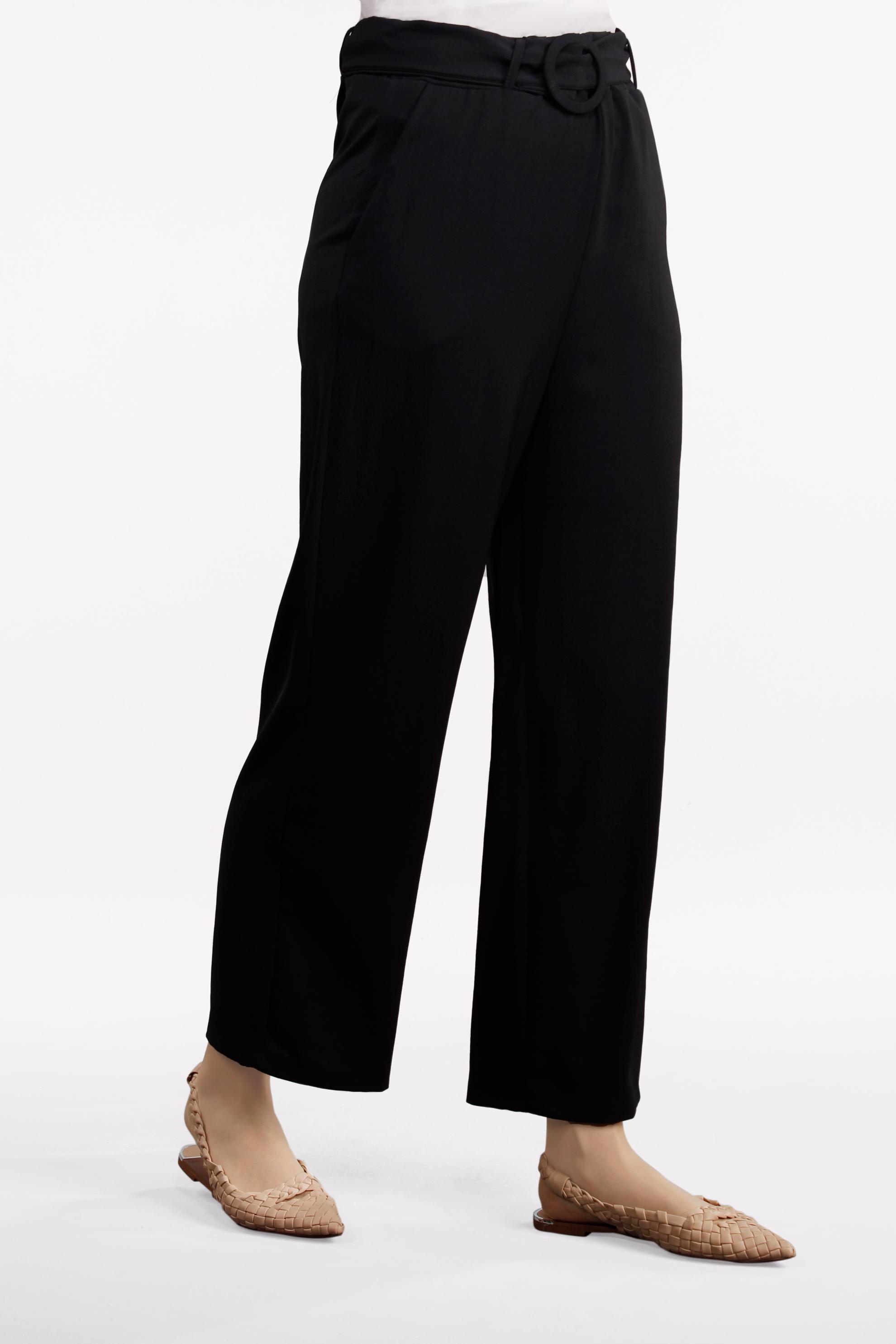 Tesettür giyim SİYAH YÜKSEK BEL KEMERLİ LİKRALI PANTOLON 7587 