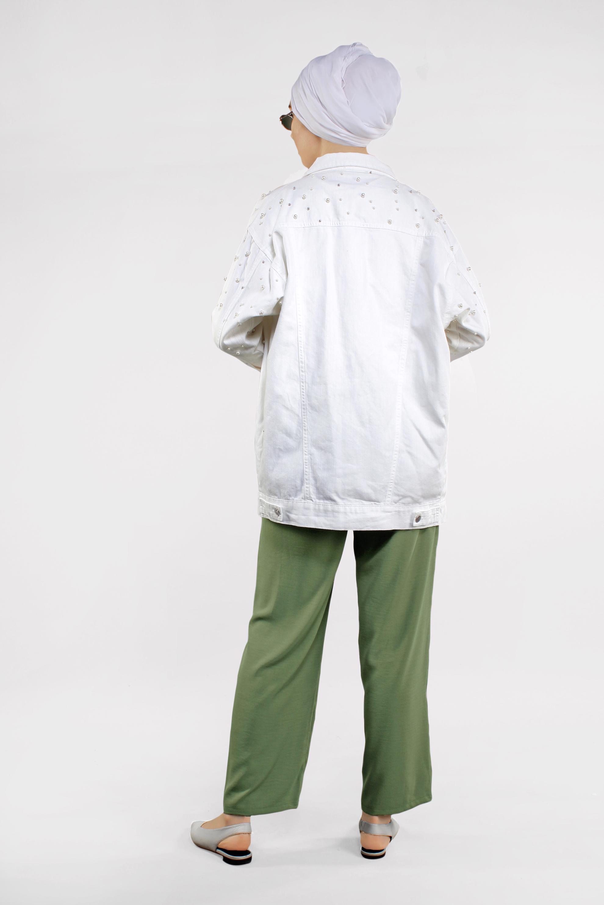 Tesettür giyim YEŞİL YÜKSEK BEL KEMERLİ LİKRALI PANTOLON 7587 