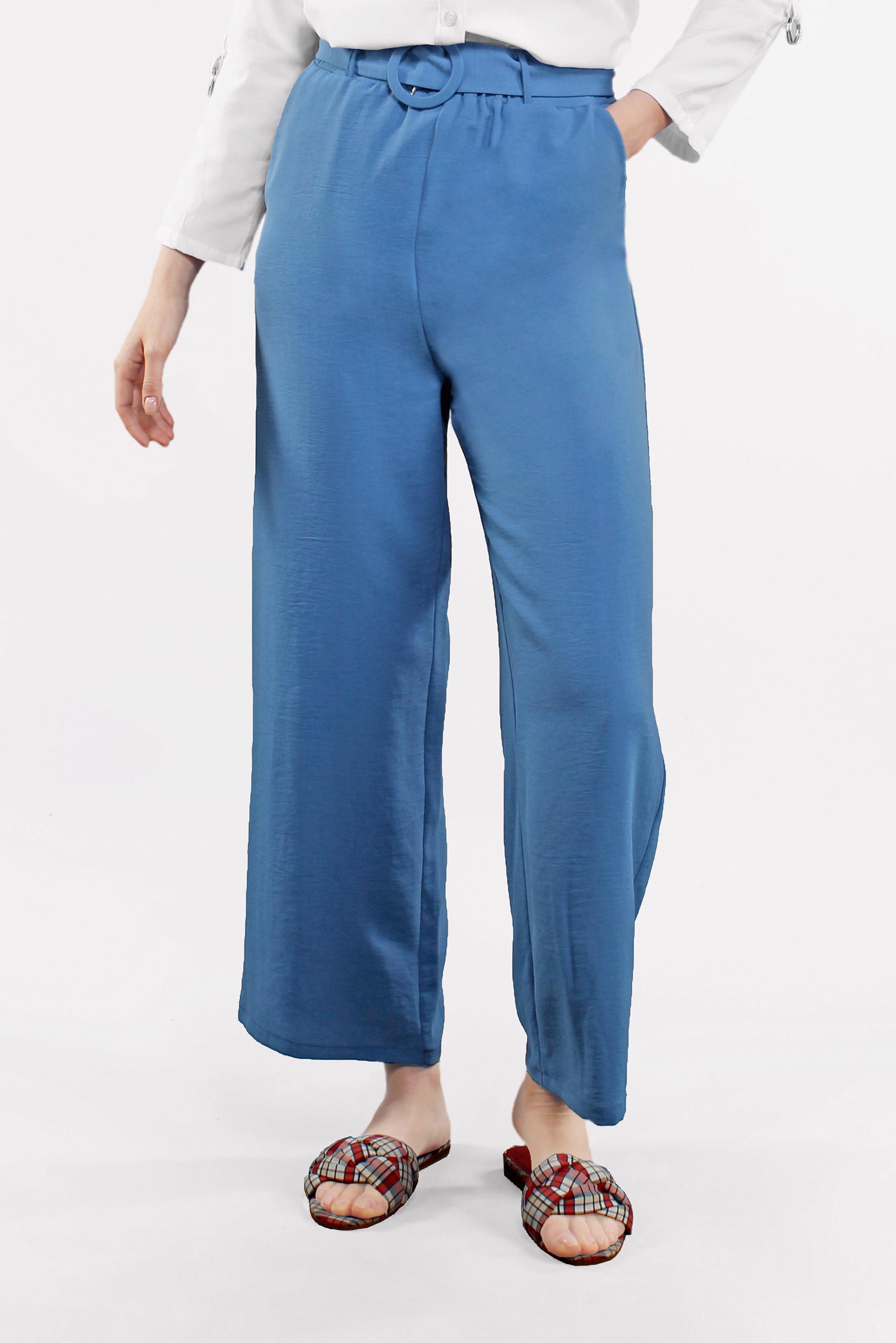 Tesettür giyim LACİVERT YÜKSEK BEL KEMERLİ LİKRALI PANTOLON 7587 