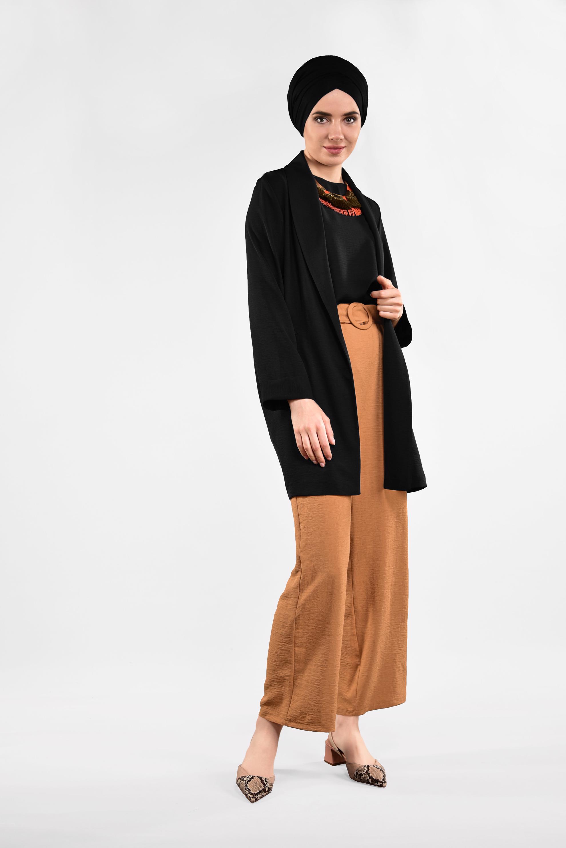 Tesettür giyim TABA YÜKSEK BEL KEMERLİ LİKRALI PANTOLON 7587 