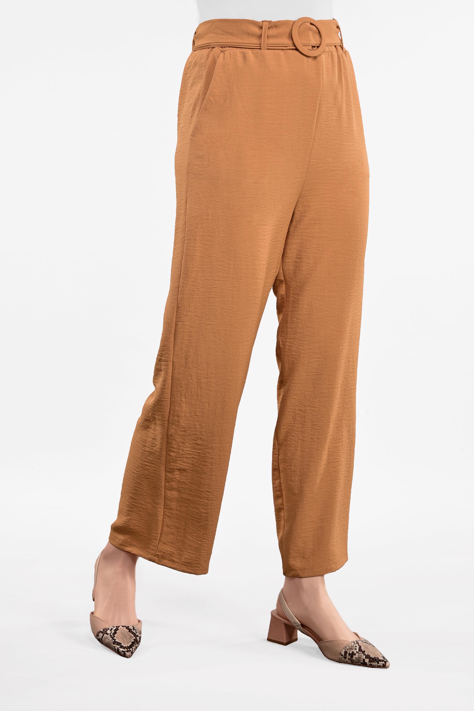 Tesettür giyim TABA YÜKSEK BEL KEMERLİ LİKRALI PANTOLON 7587 