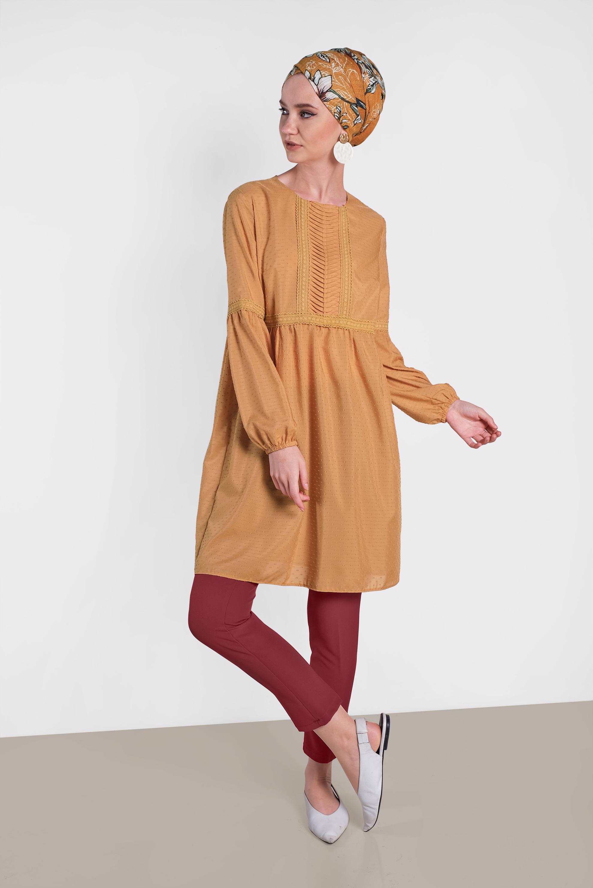 Tesettür giyim BORDO ARA BEL DAR PAÇA PANTOLON 7589 