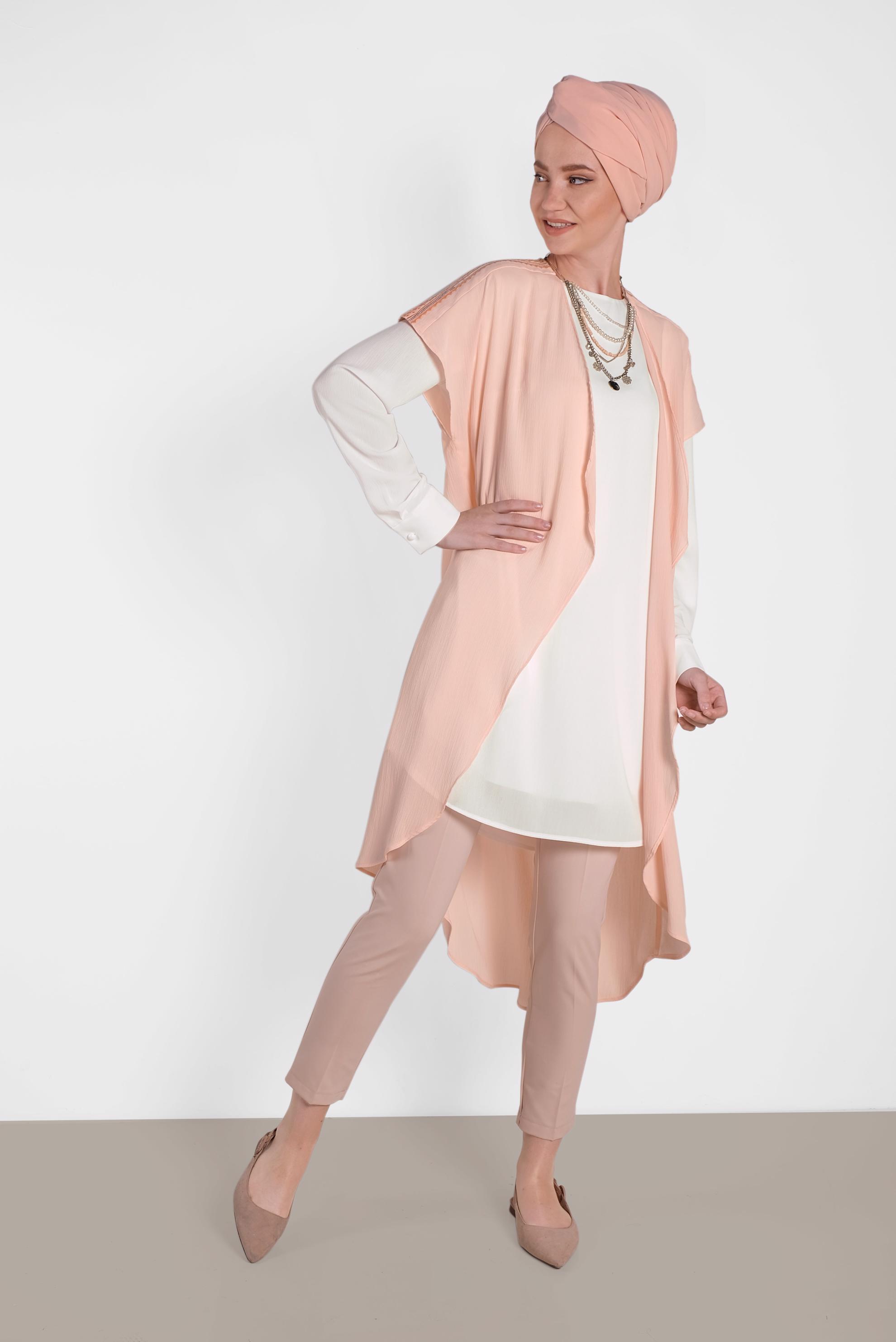 Tesettür giyim PUDRA ARA BEL DAR PAÇA PANTOLON 7589 