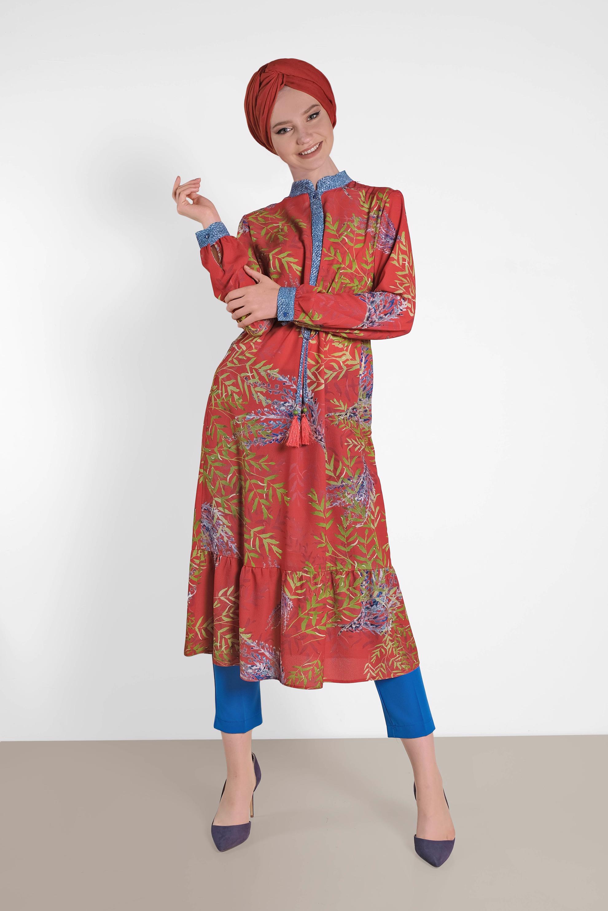 Tesettür giyim MAVİ ARA BEL DAR PAÇA PANTOLON 7589 