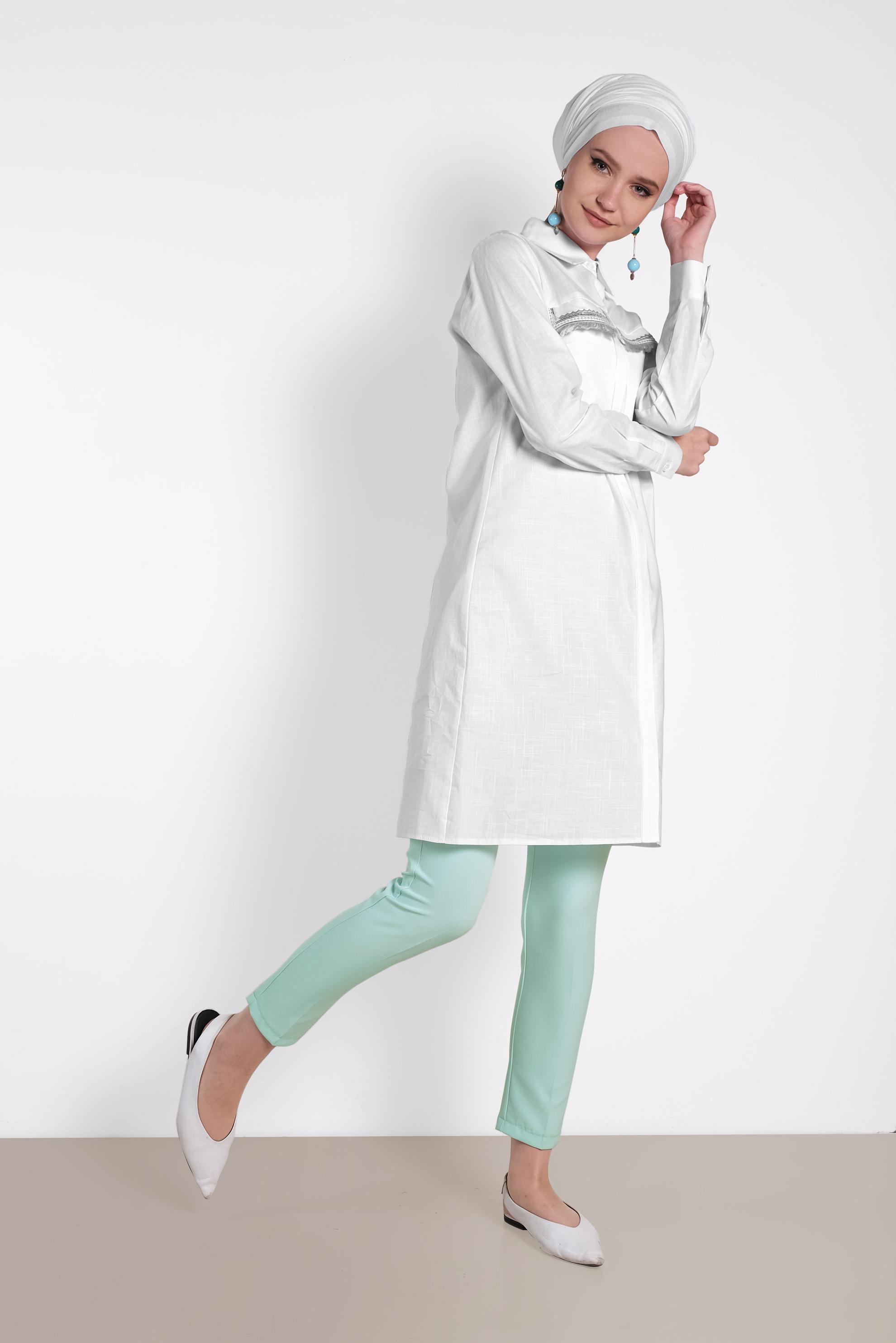 Tesettür giyim YEŞİL ARA BEL DAR PAÇA PANTOLON 7589 