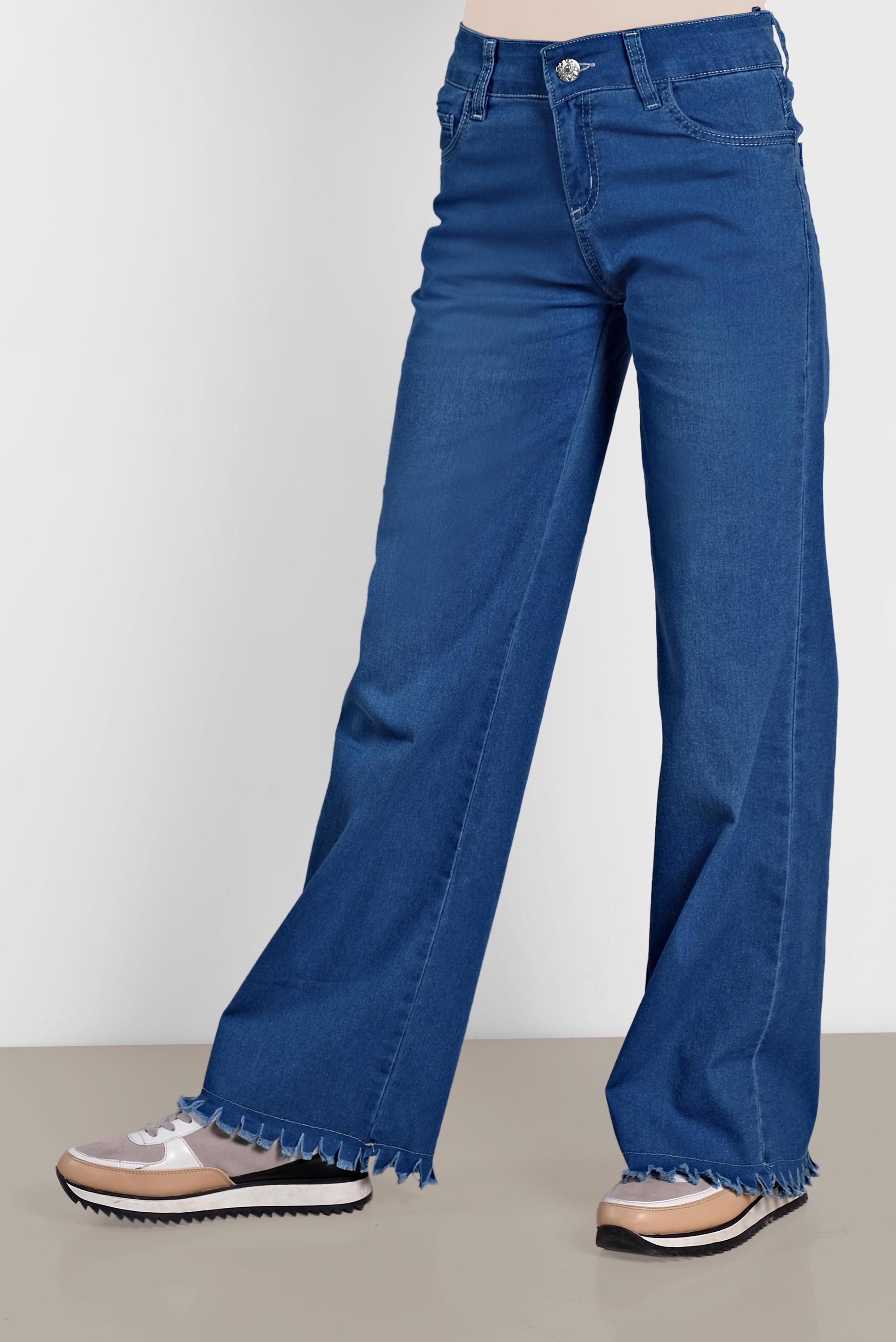 Tesettür giyim MAVİ PAÇA DETAYLI PANTOLON 7591 