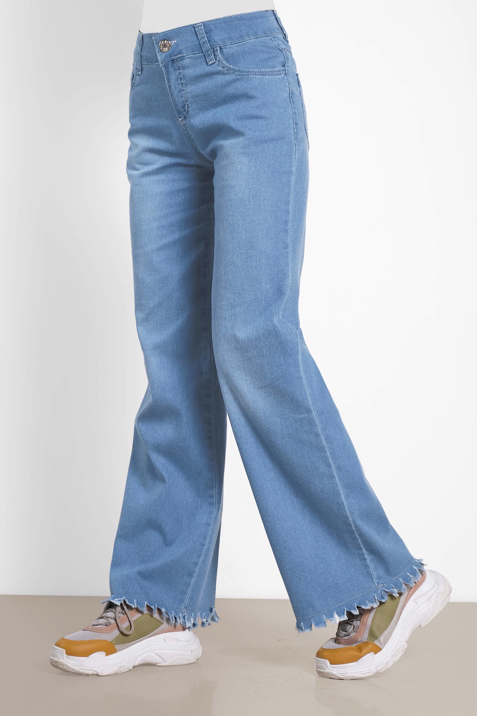 Tesettür giyim MAVİ PAÇA DETAYLI PANTOLON 7591 