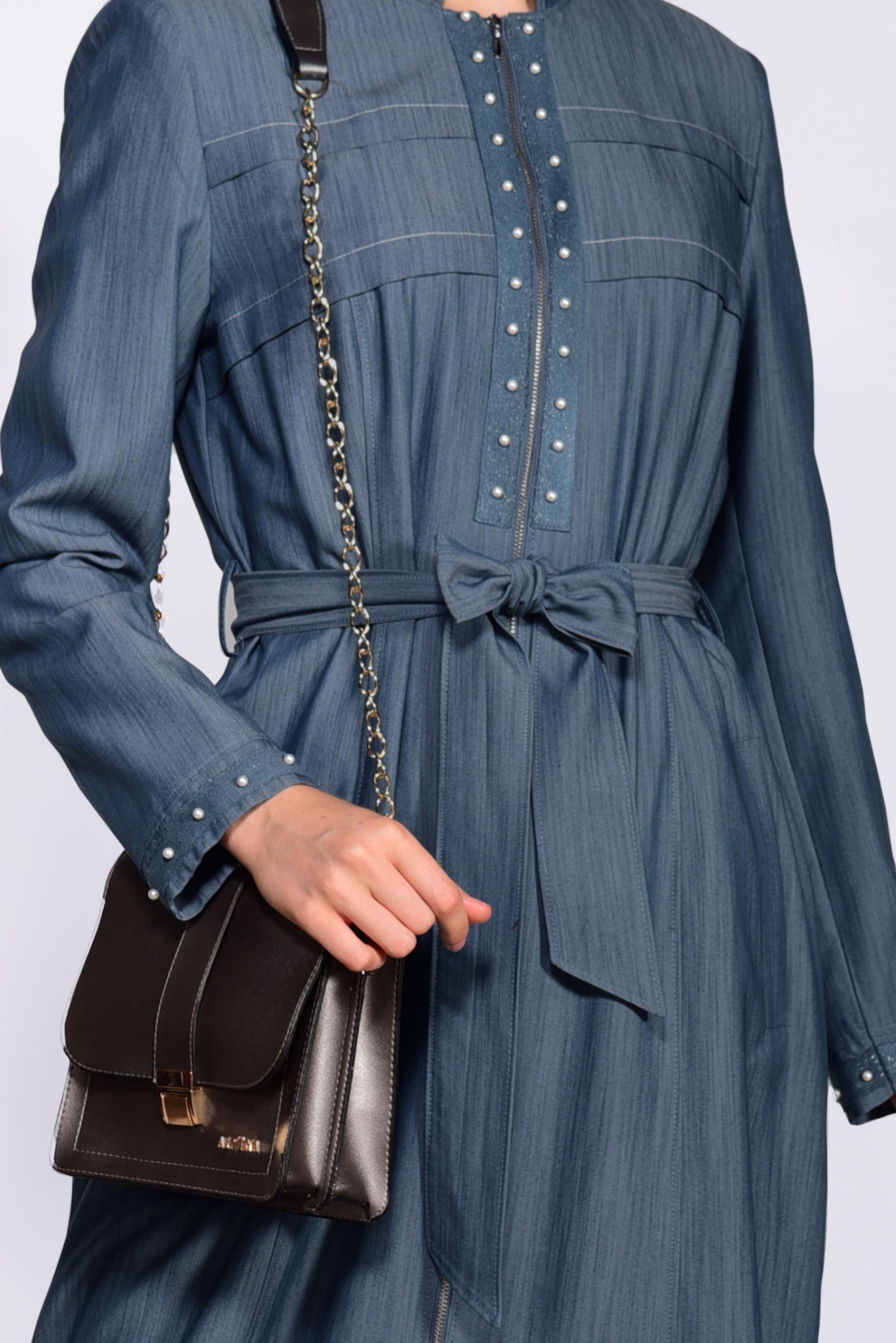 Tesettür giyim LACİVERT İNCİ DETAYLI FERMUARLI PARDESÜ 1237 