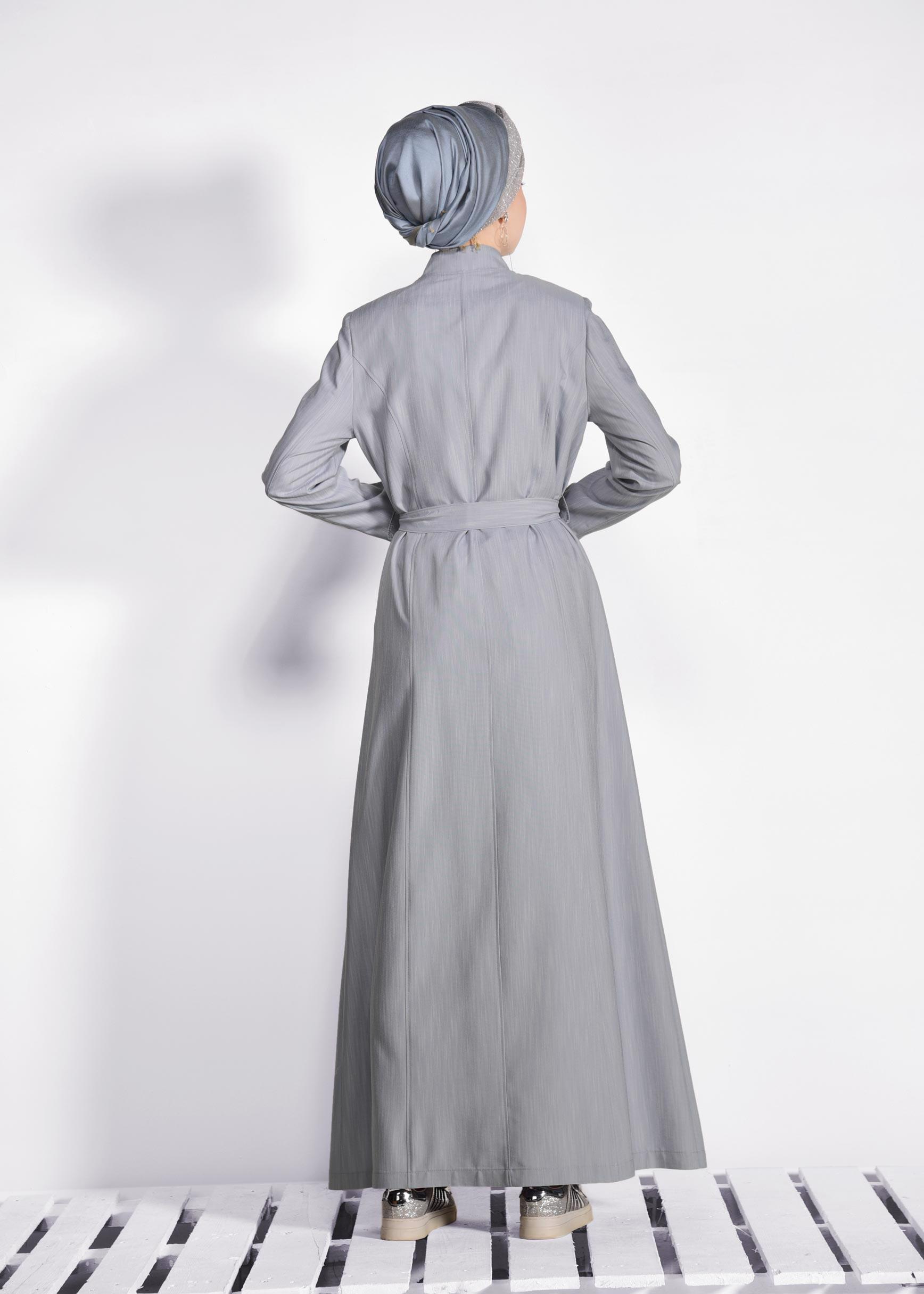 Tesettür giyim MAVİ İNCİ DETAYLI FERMUARLI PARDESÜ 1237 