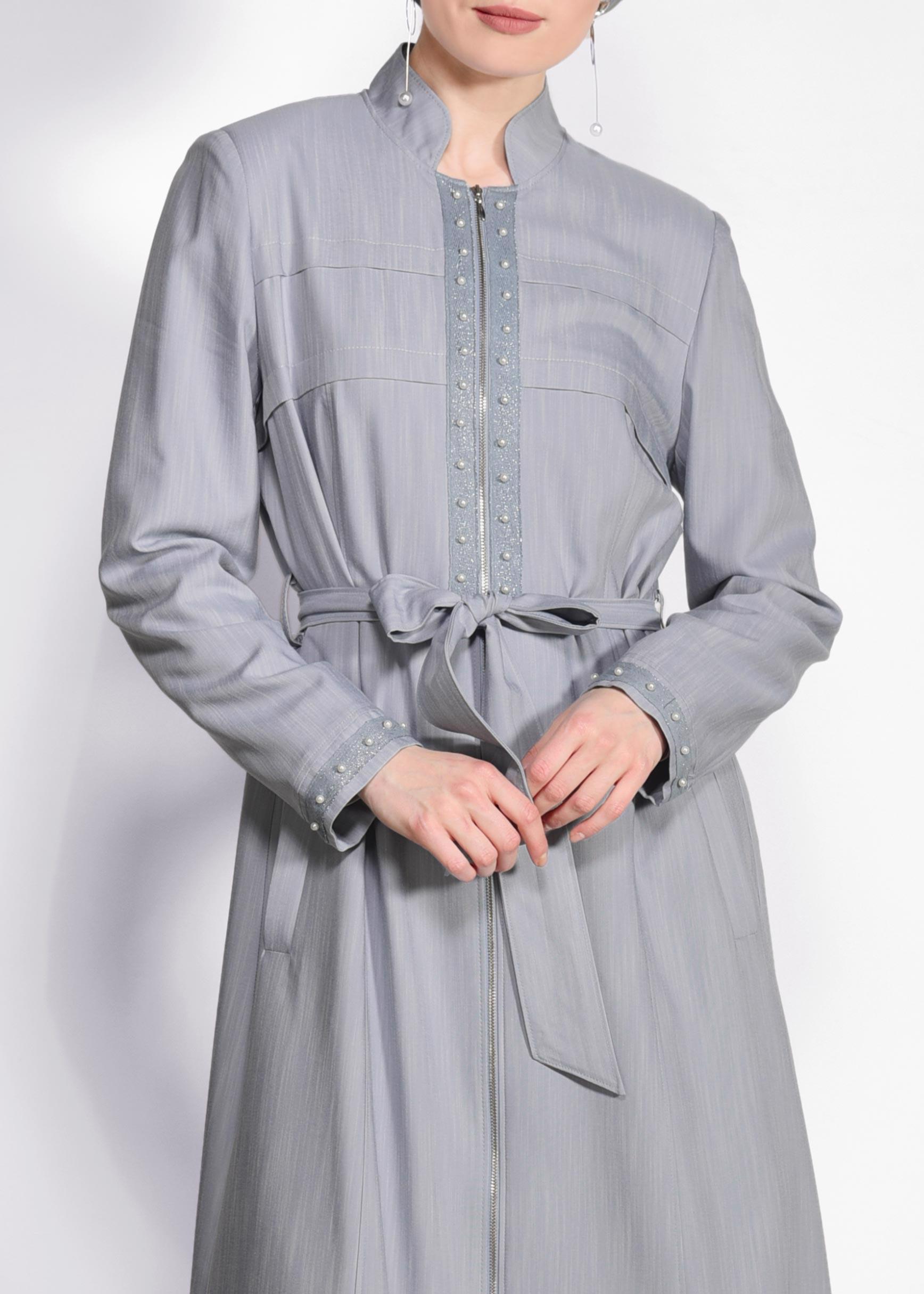 Tesettür giyim MAVİ İNCİ DETAYLI FERMUARLI PARDESÜ 1237 