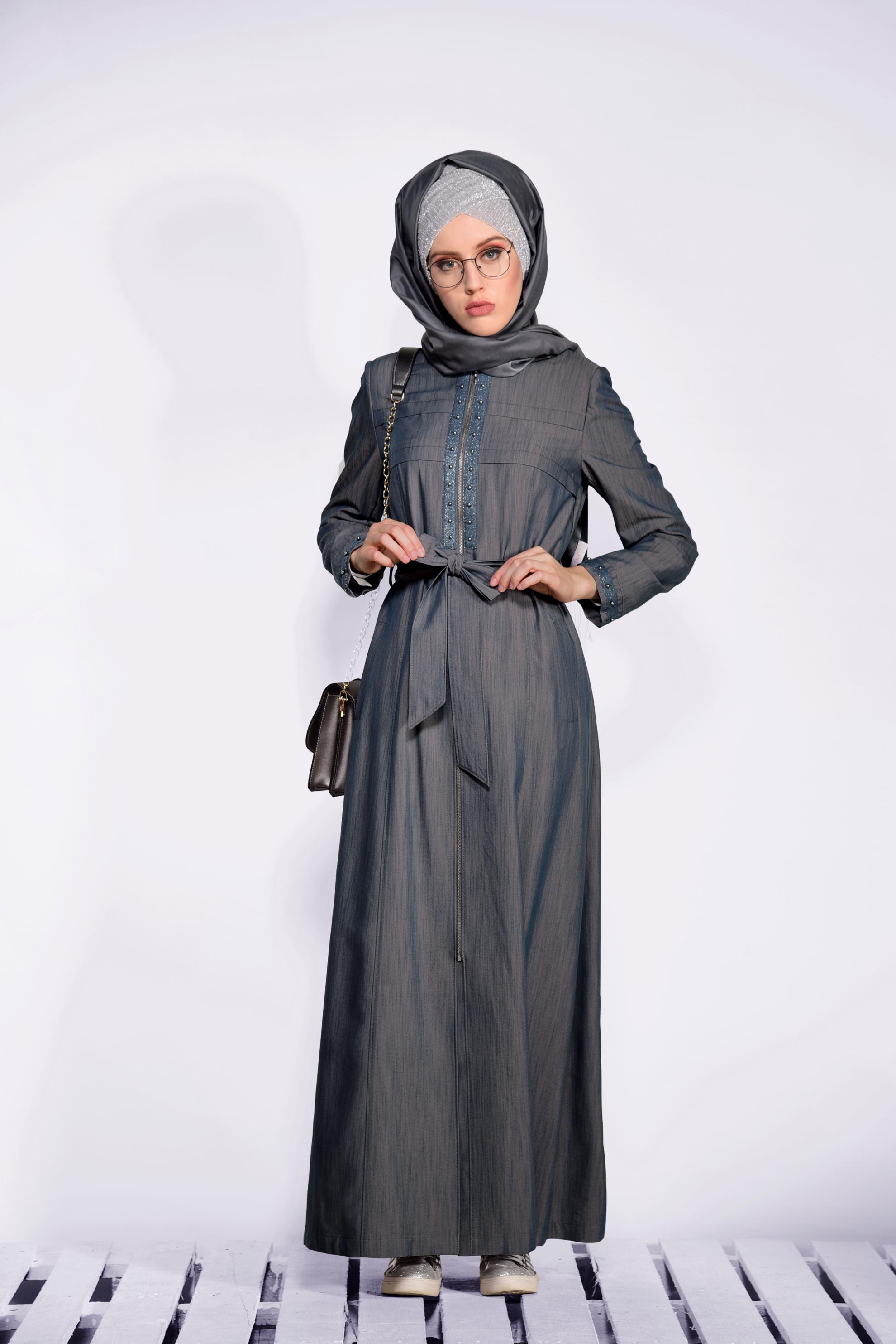 Hijab clothing BLUE ZIPPERED TOPCOAT 1237